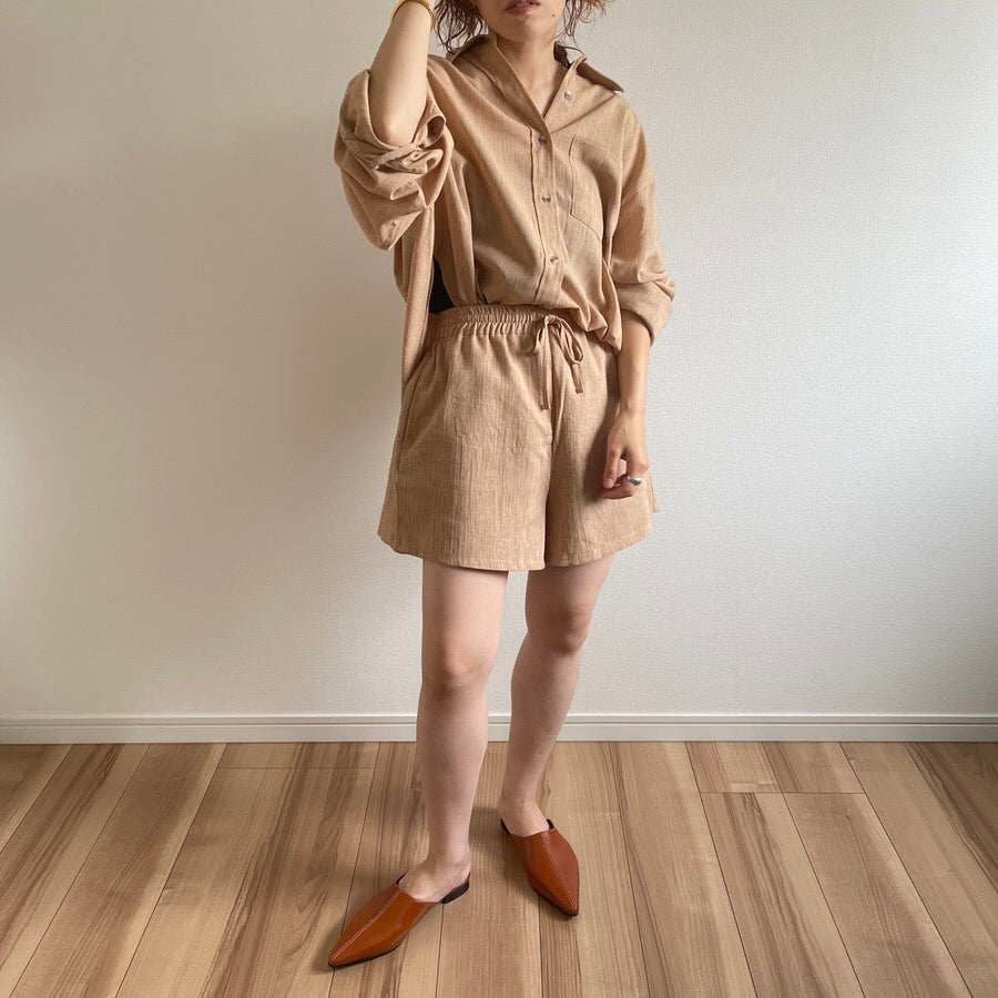 SAMPLE】cotton linen shirts set up / beige （コットンリネンシャツ