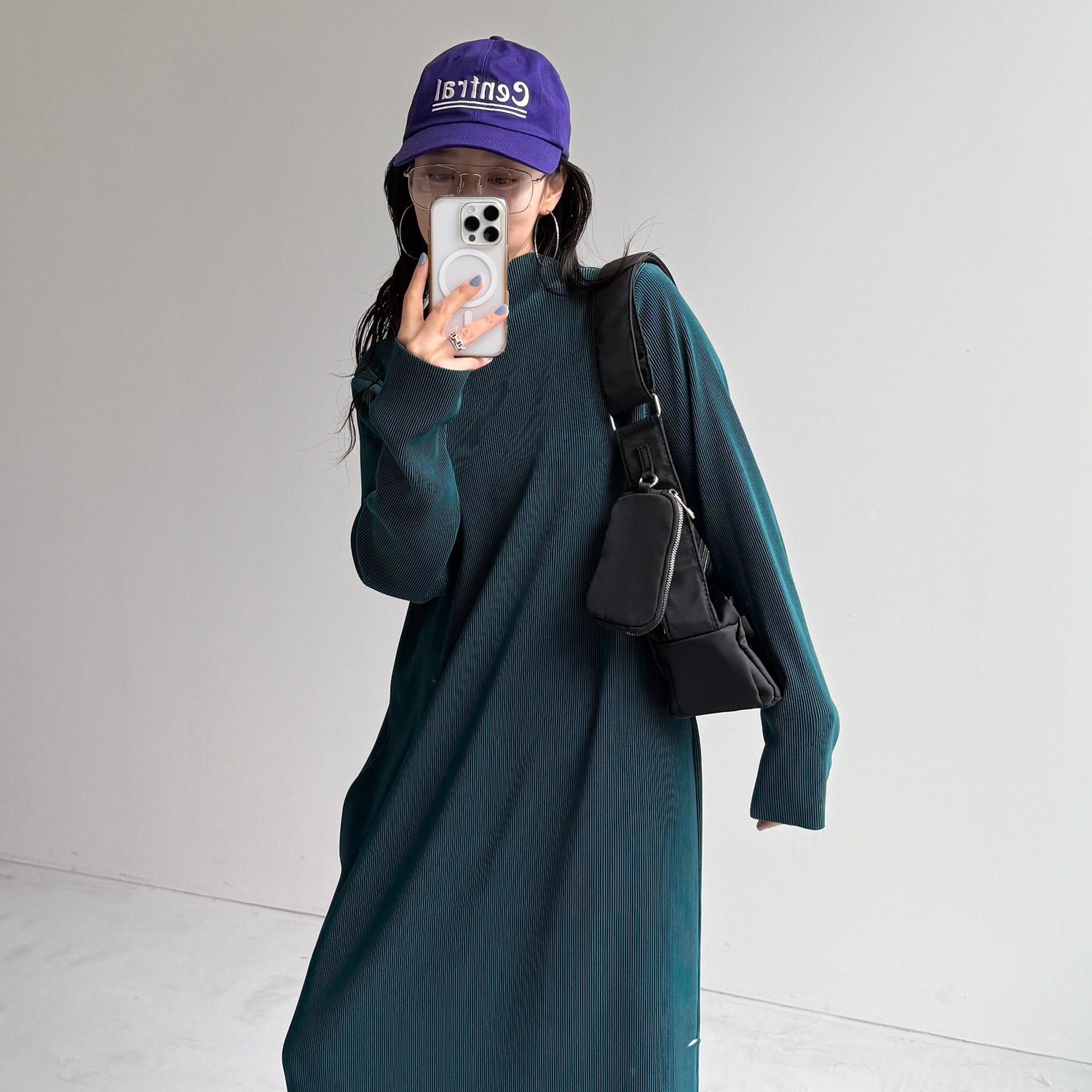 daily daily super stretch pleats one piece / dark green [FREE or LONG]プチハイ