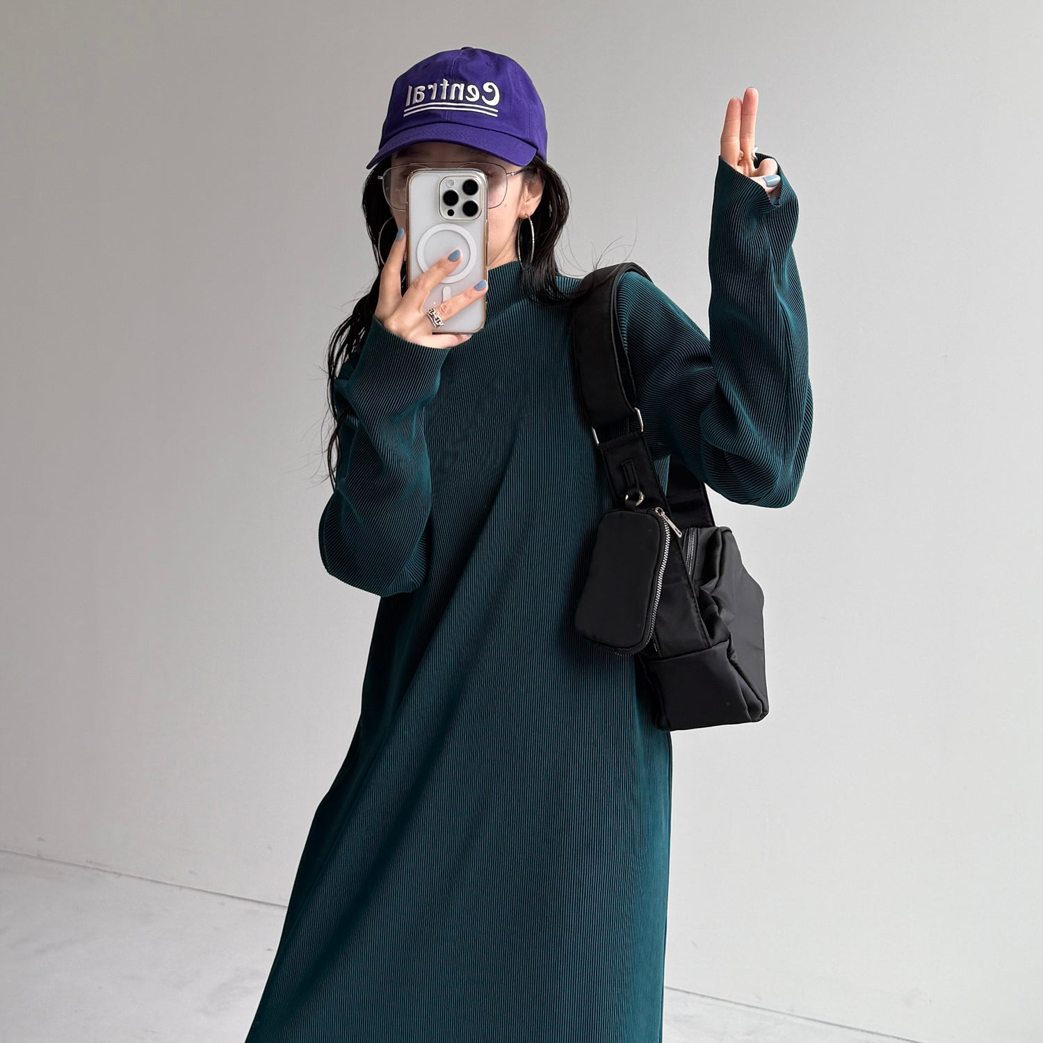 daily daily super stretch pleats one piece / dark green [FREE or LONG]プチハイ