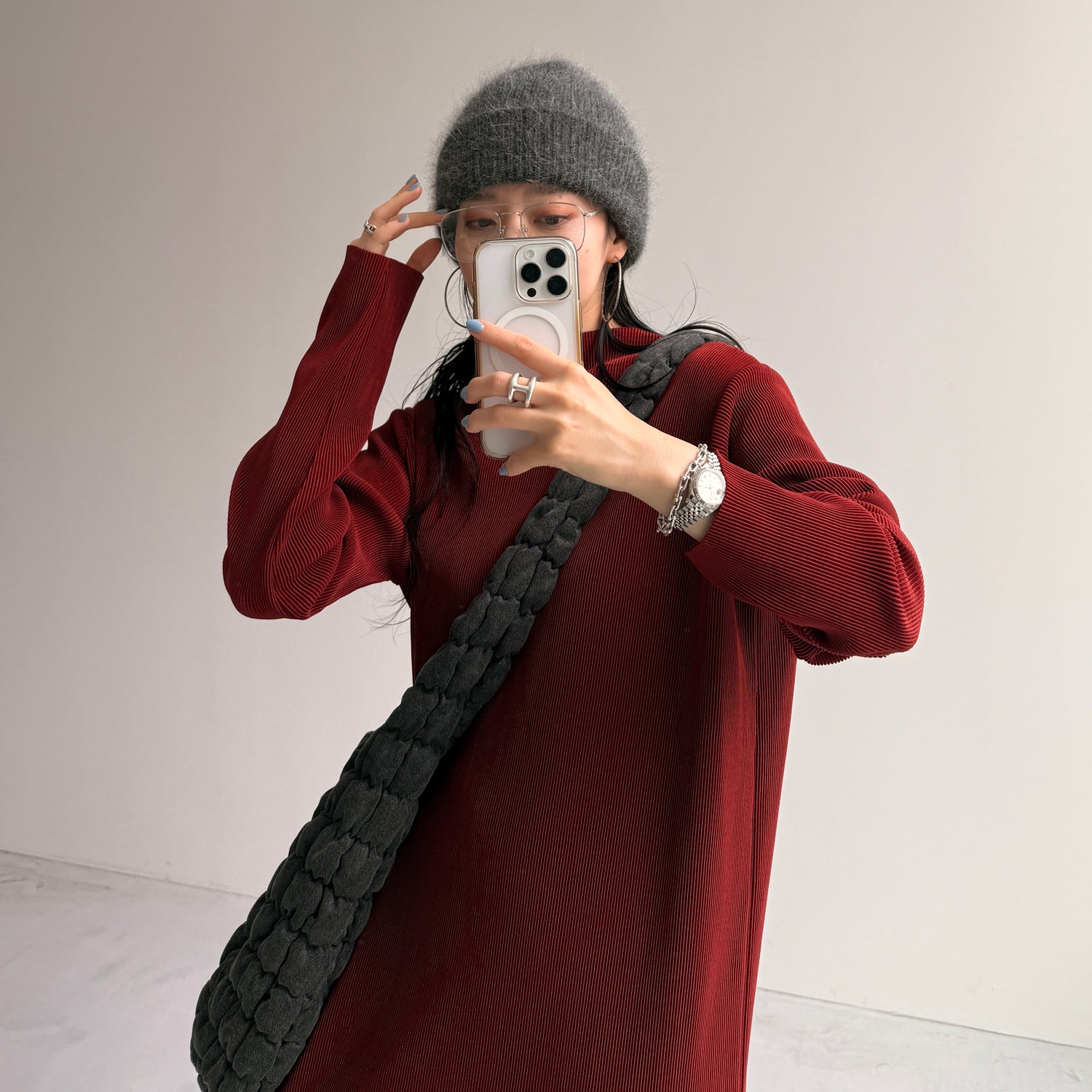 daily daily super stretch pleats one piece / bordeaux [FREE or LONG]プチハイ