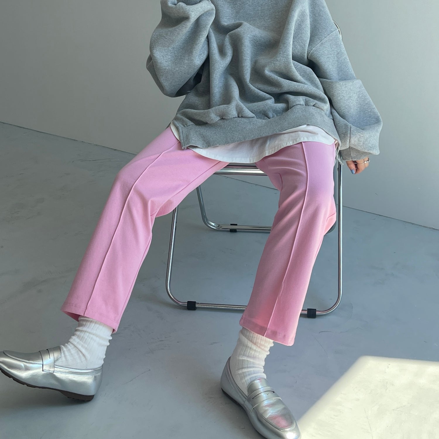 【SAMPLE】center line relax sweat pants / baby pink