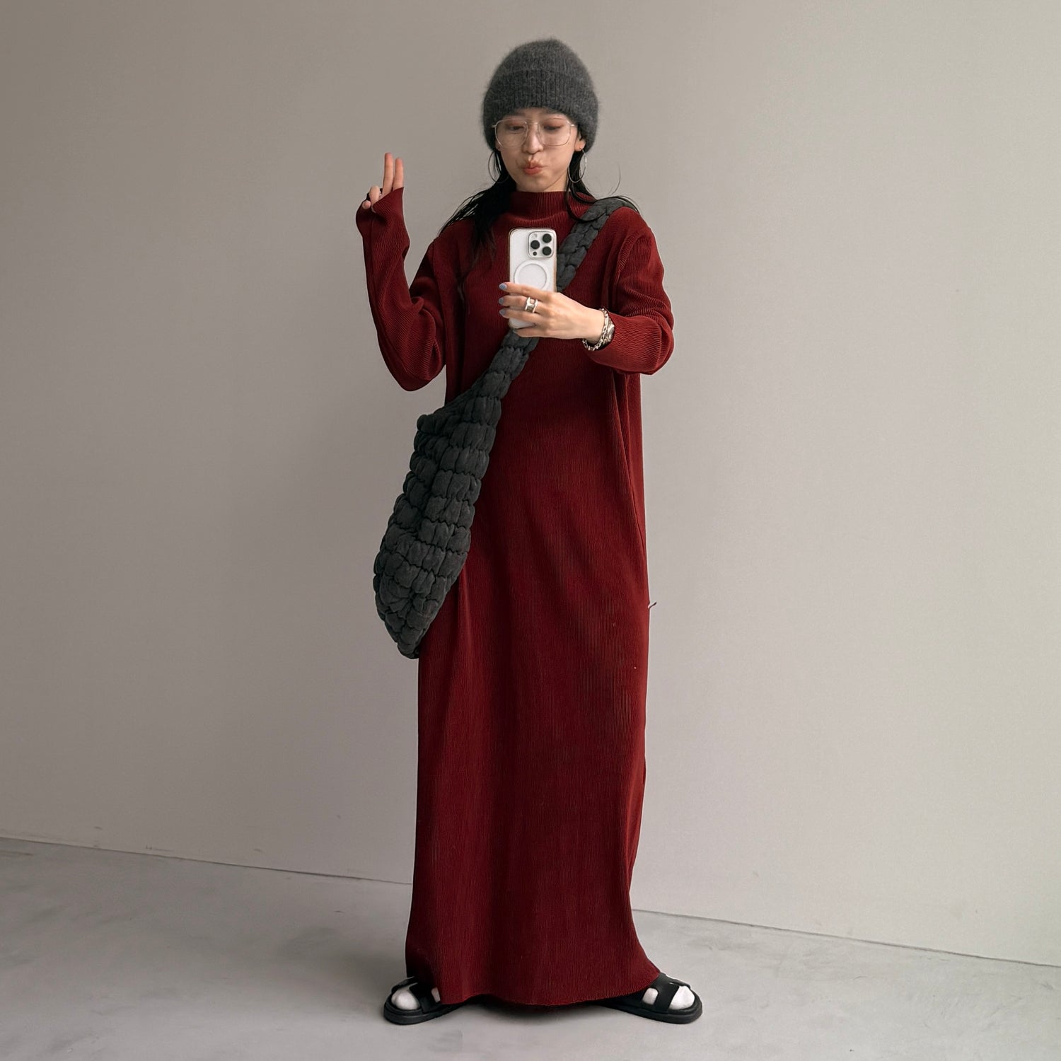 daily daily super stretch pleats one piece / bordeaux [FREE or LONG]プチハイ