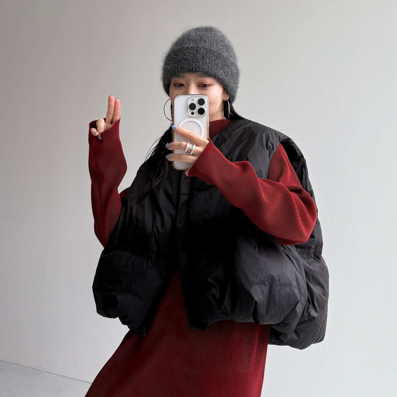 daily daily super stretch pleats one piece / bordeaux [FREE or LONG]プチハイ