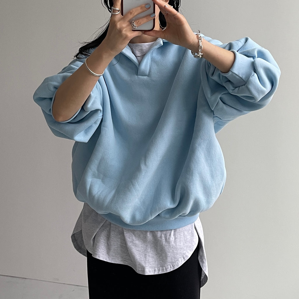 Volume Sweat プルオーバー over size volume sleeve sweat / sky blue | wee9s