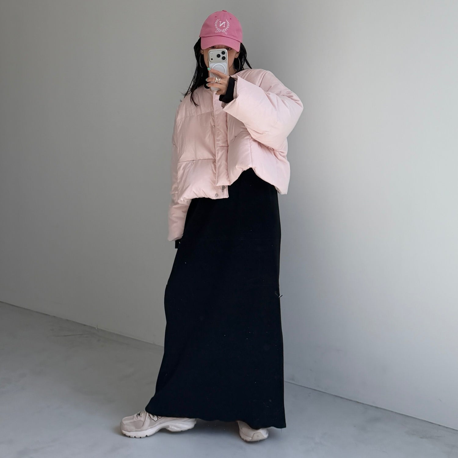【クルーネック】daily daily super stretch crew neck pleats one piece / black [FREE or LONG]