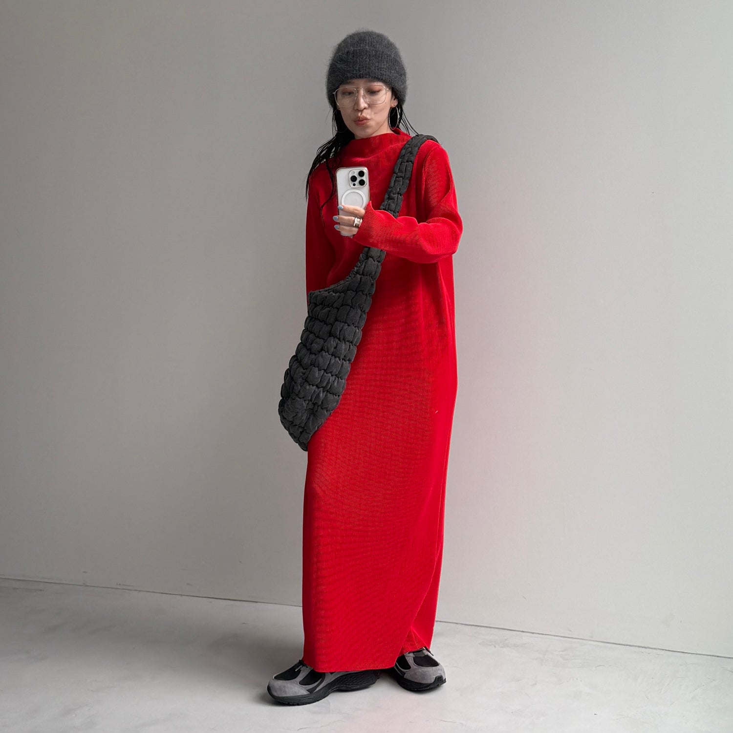 daily daily super stretch pleats one piece / cherry red [FREE or LONG]プチハイ