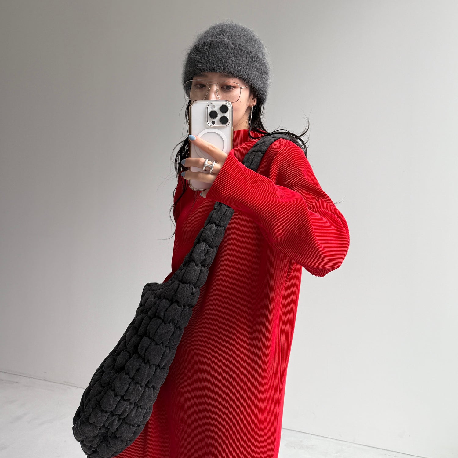 daily daily super stretch pleats one piece / cherry red [FREE or LONG]プチハイ