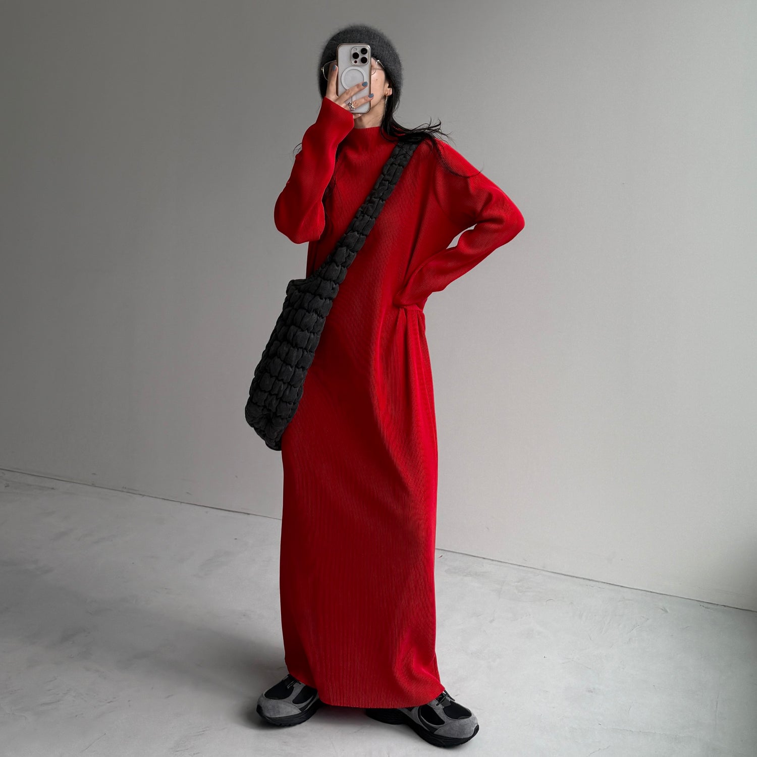 daily daily super stretch pleats one piece / cherry red [FREE or LONG]プチハイ