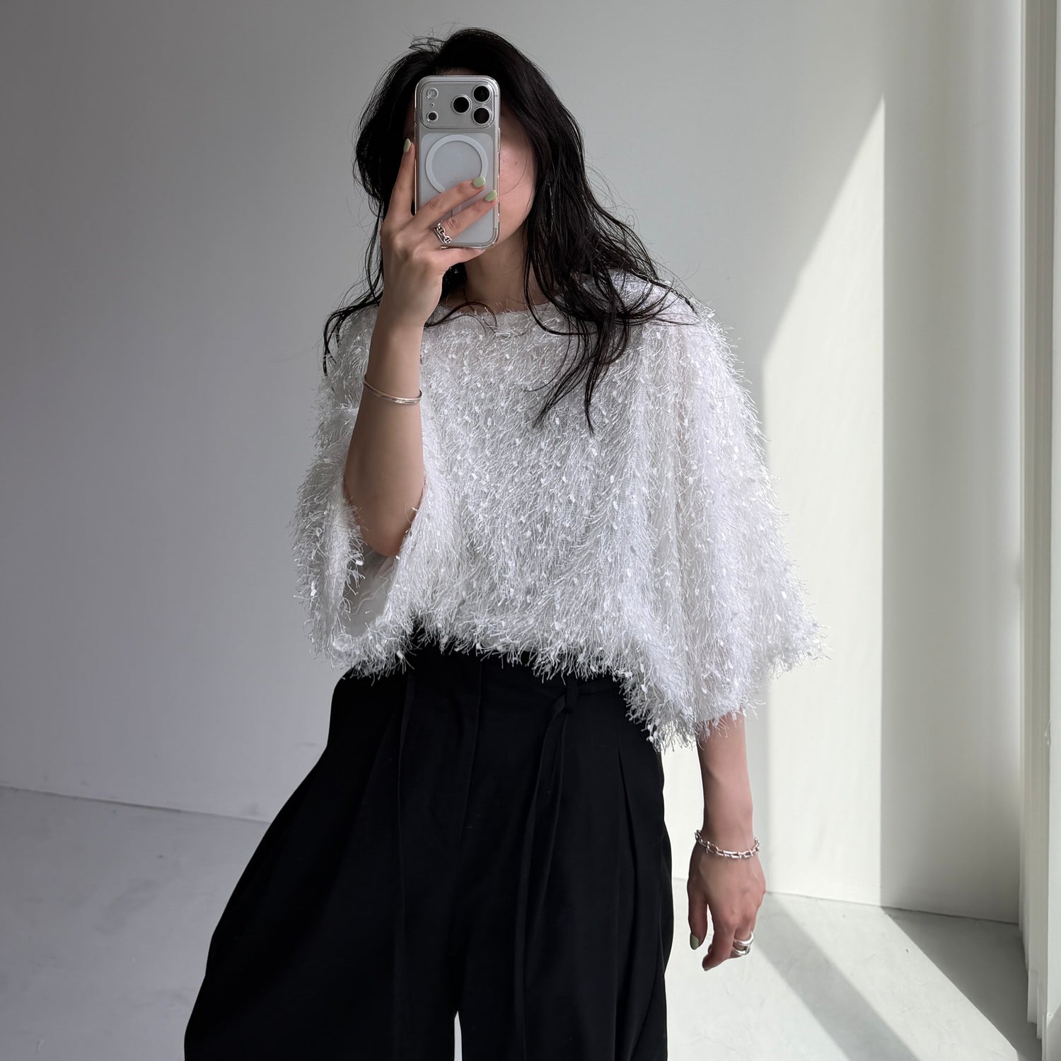 fringe mop tee / ivory