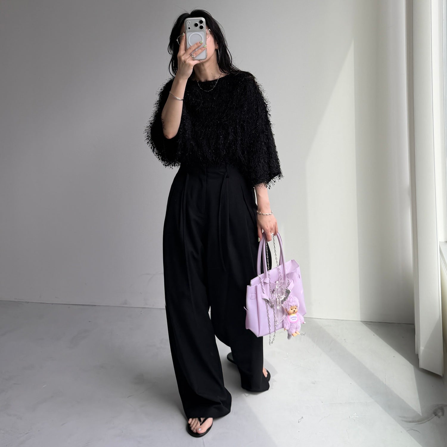 fringe mop tee / black