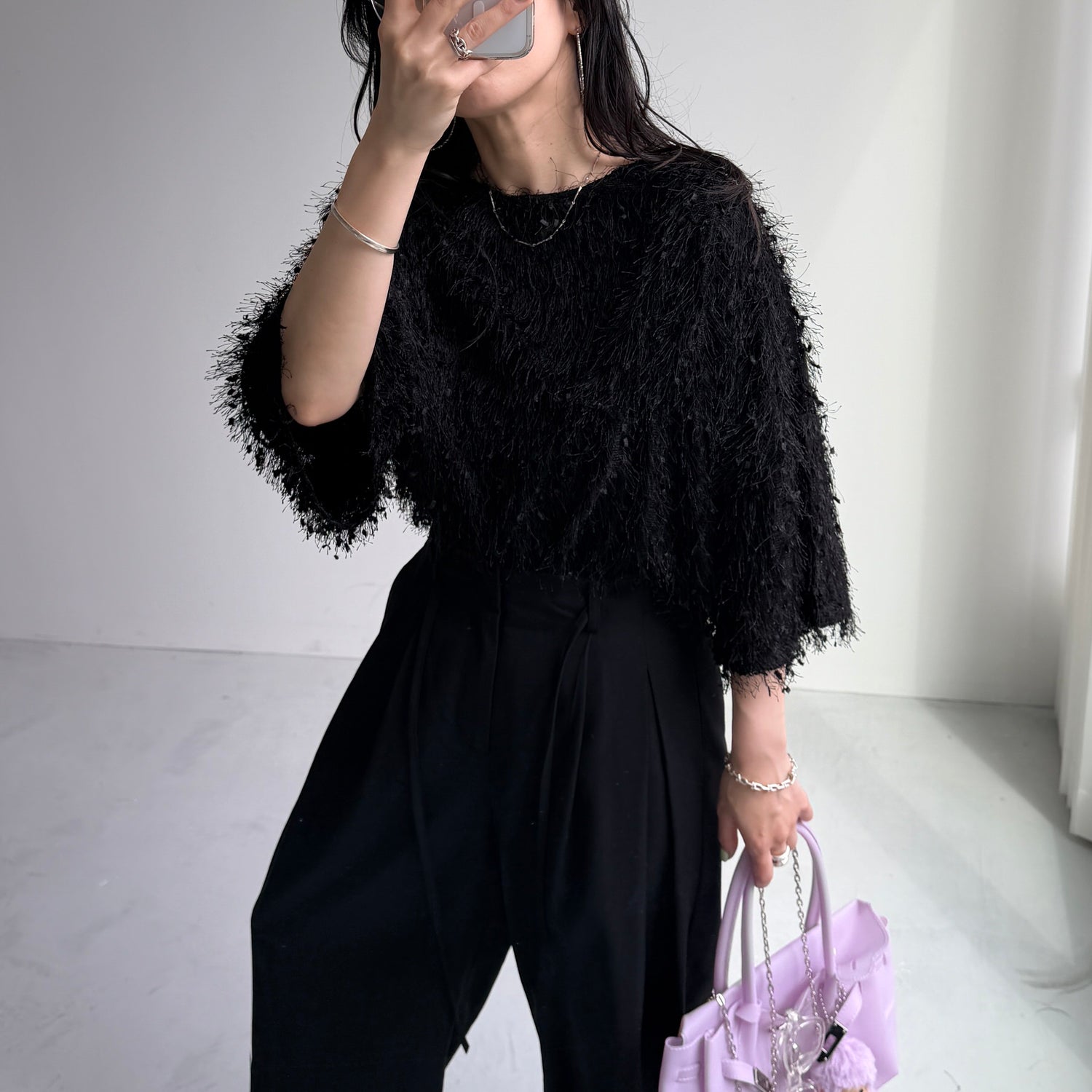 fringe mop tee / black