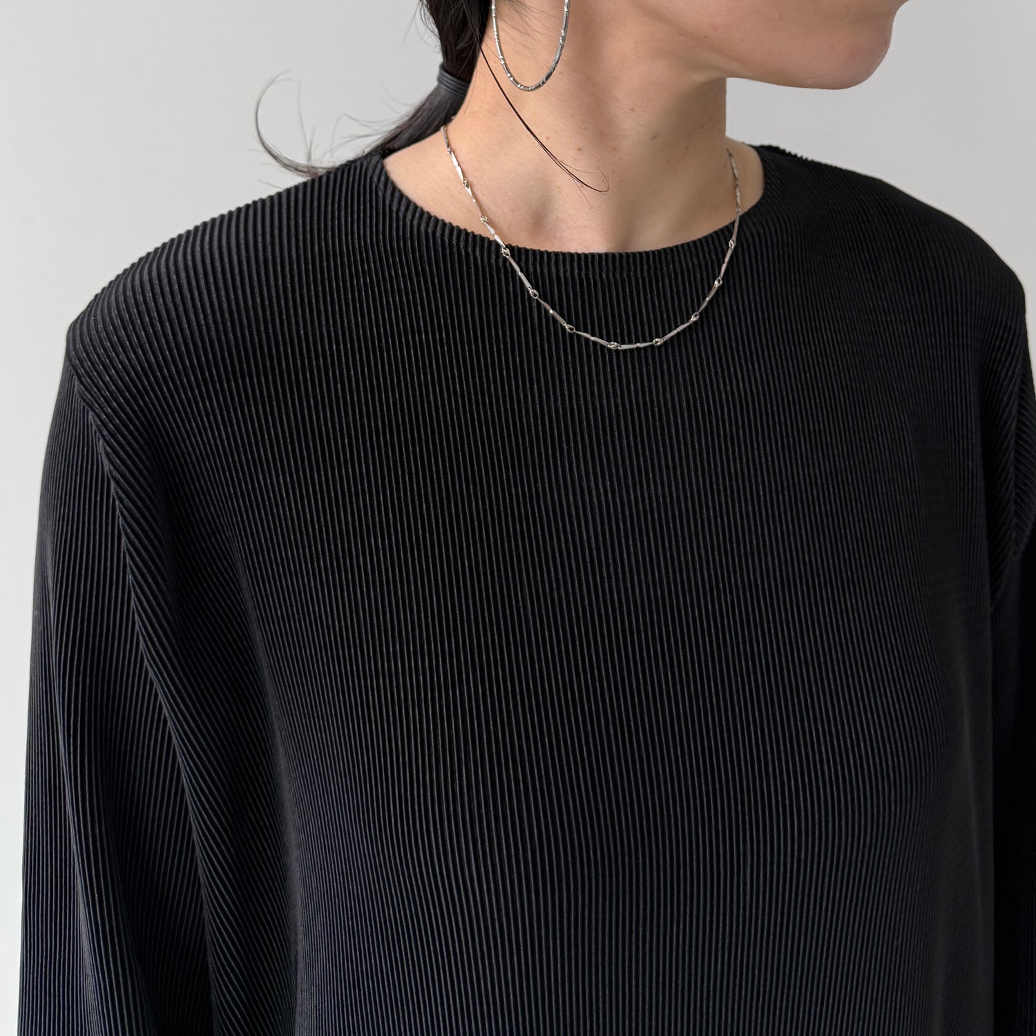 daily daily super stretch crew neck pleats one piece / navy [FREE or LONG]クルーネック