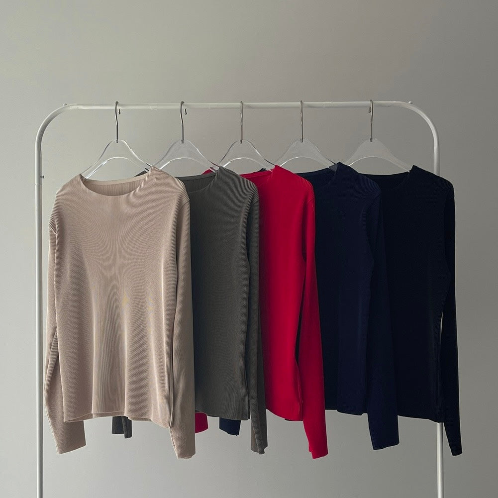 daily daily super stretch pleats tops / ivory [プチハイ or クルーネック]