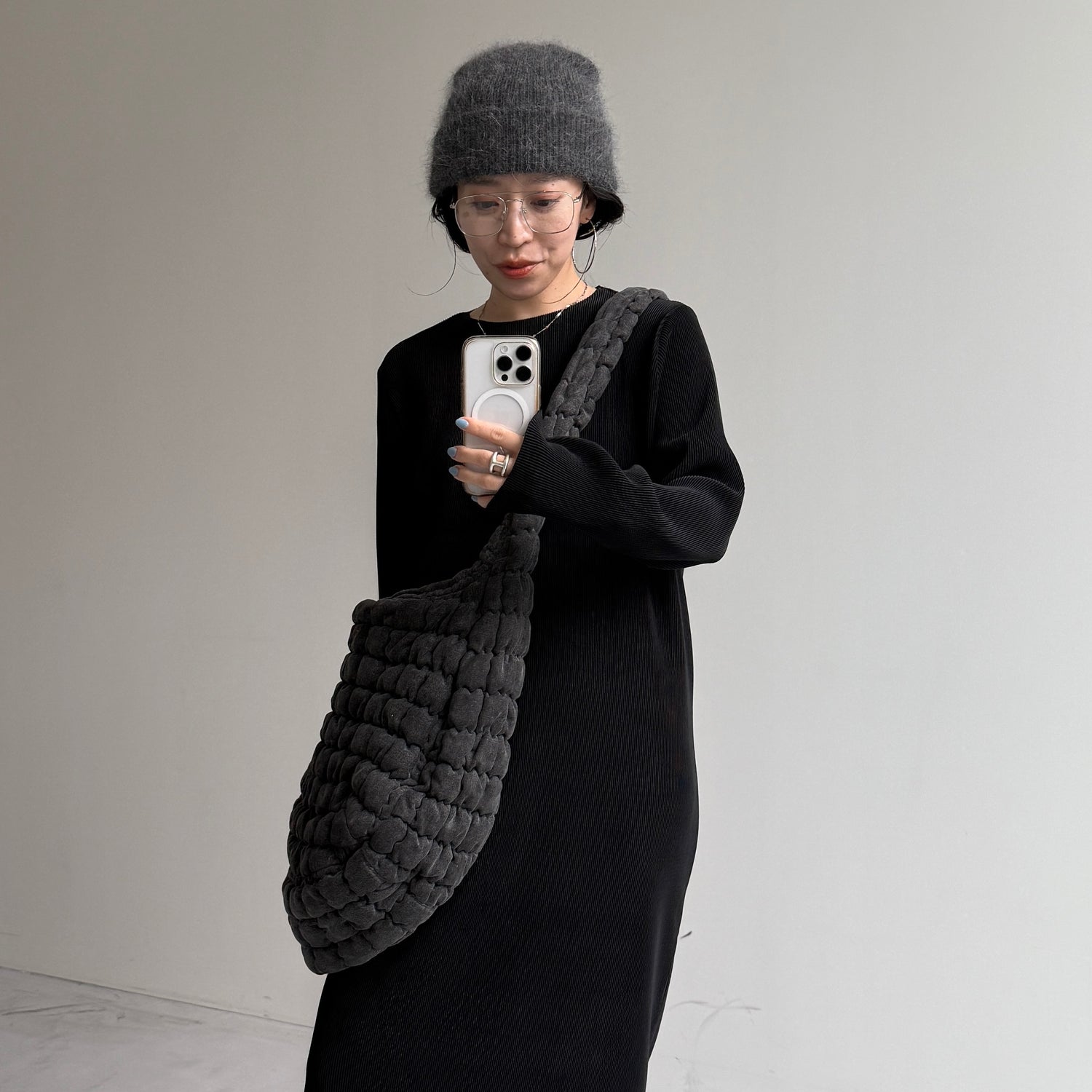 daily daily super stretch crew neck pleats one piece / black [FREE or LONG]クルーネック