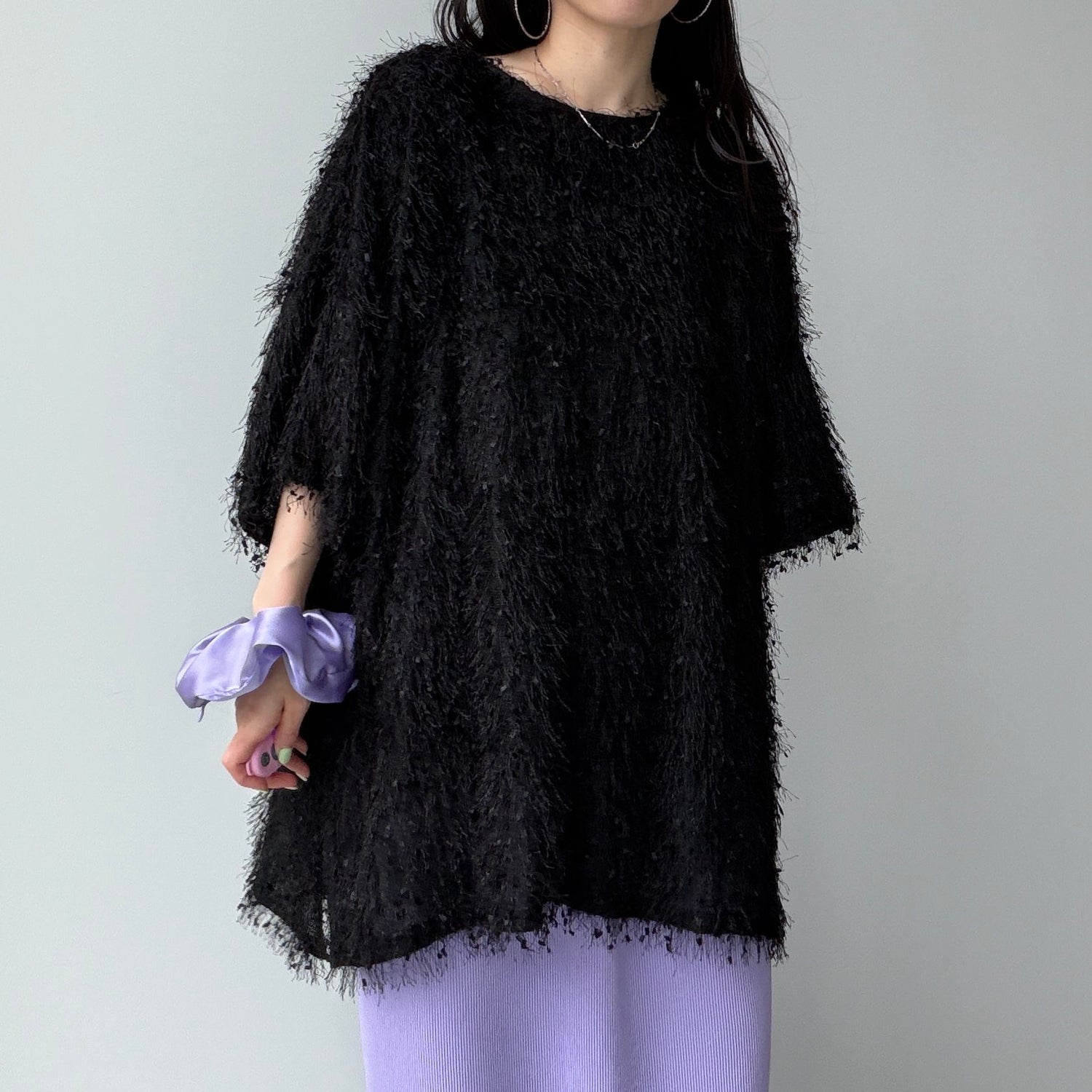 fringe mop tee / black