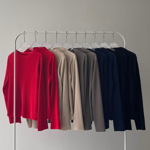 daily daily super stretch pleats tops / navy [プチハイ or クルーネック]