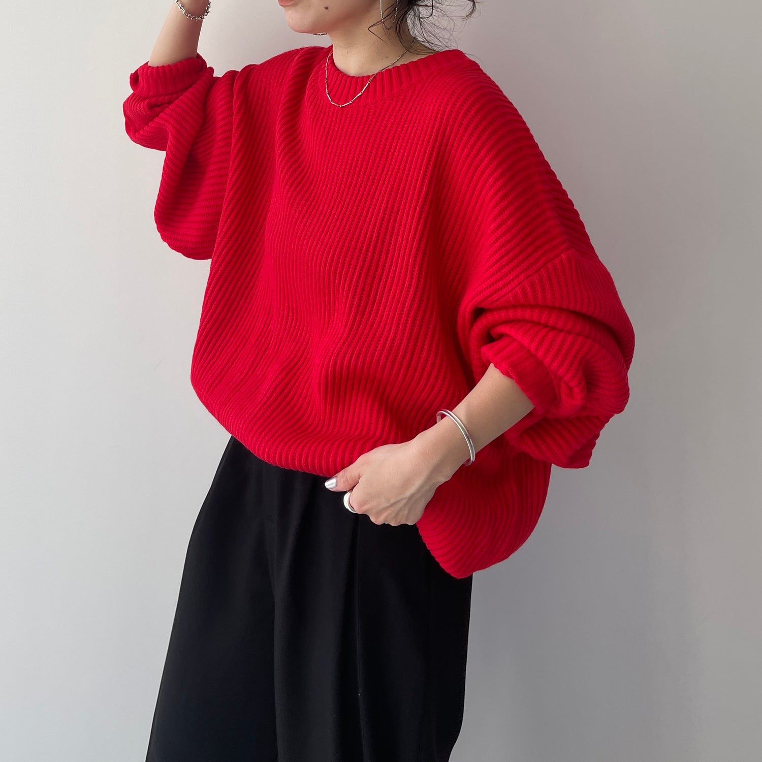 perfect silhouette super over knit / red