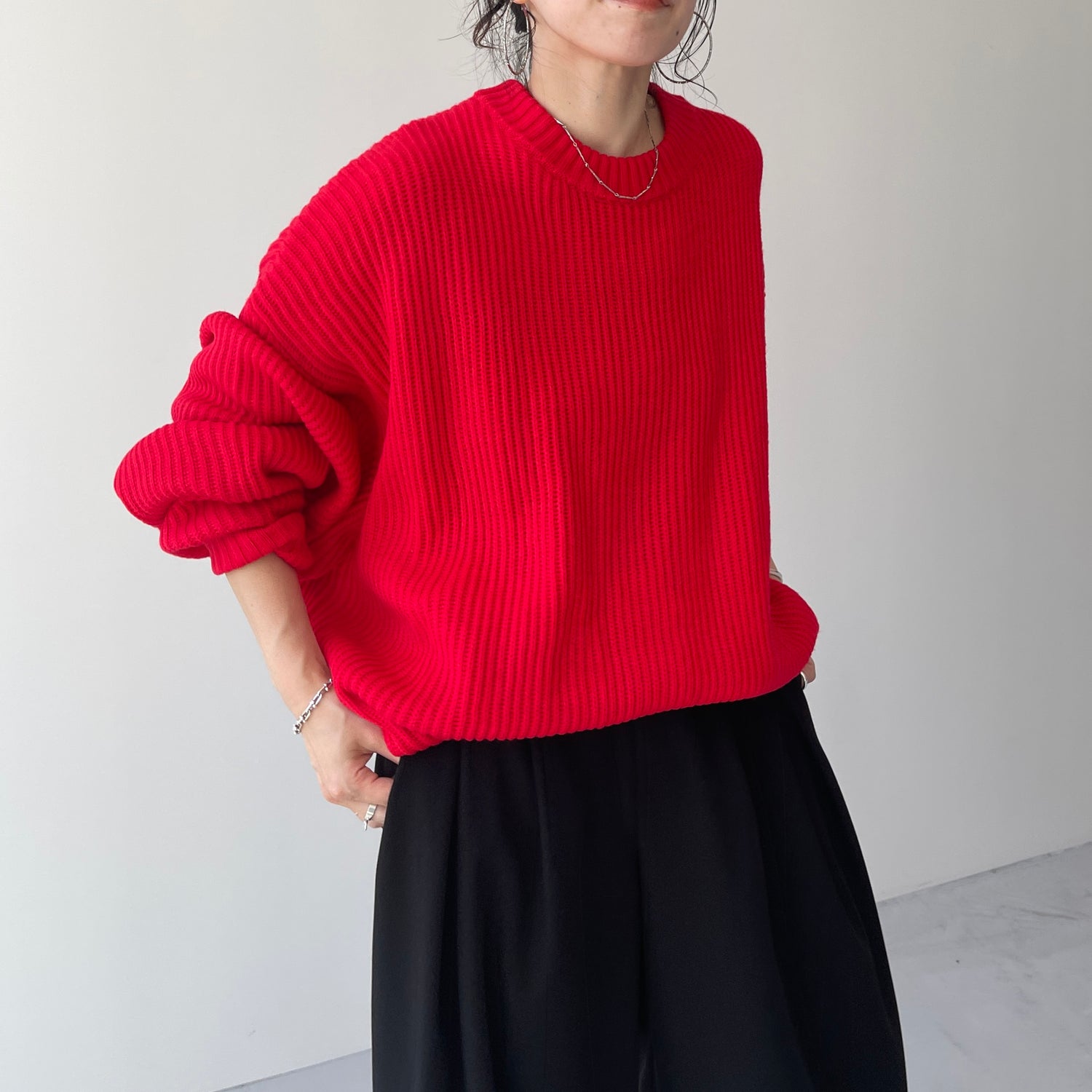 perfect silhouette super over knit / red