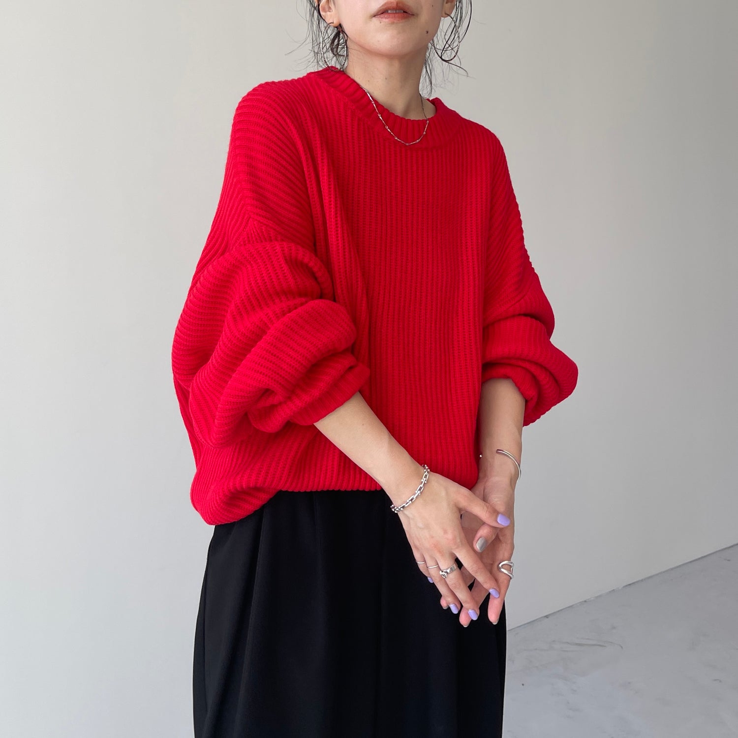 perfect silhouette super over knit / red