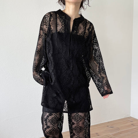 【SAMPLE】over size lace caftan blouse / black
