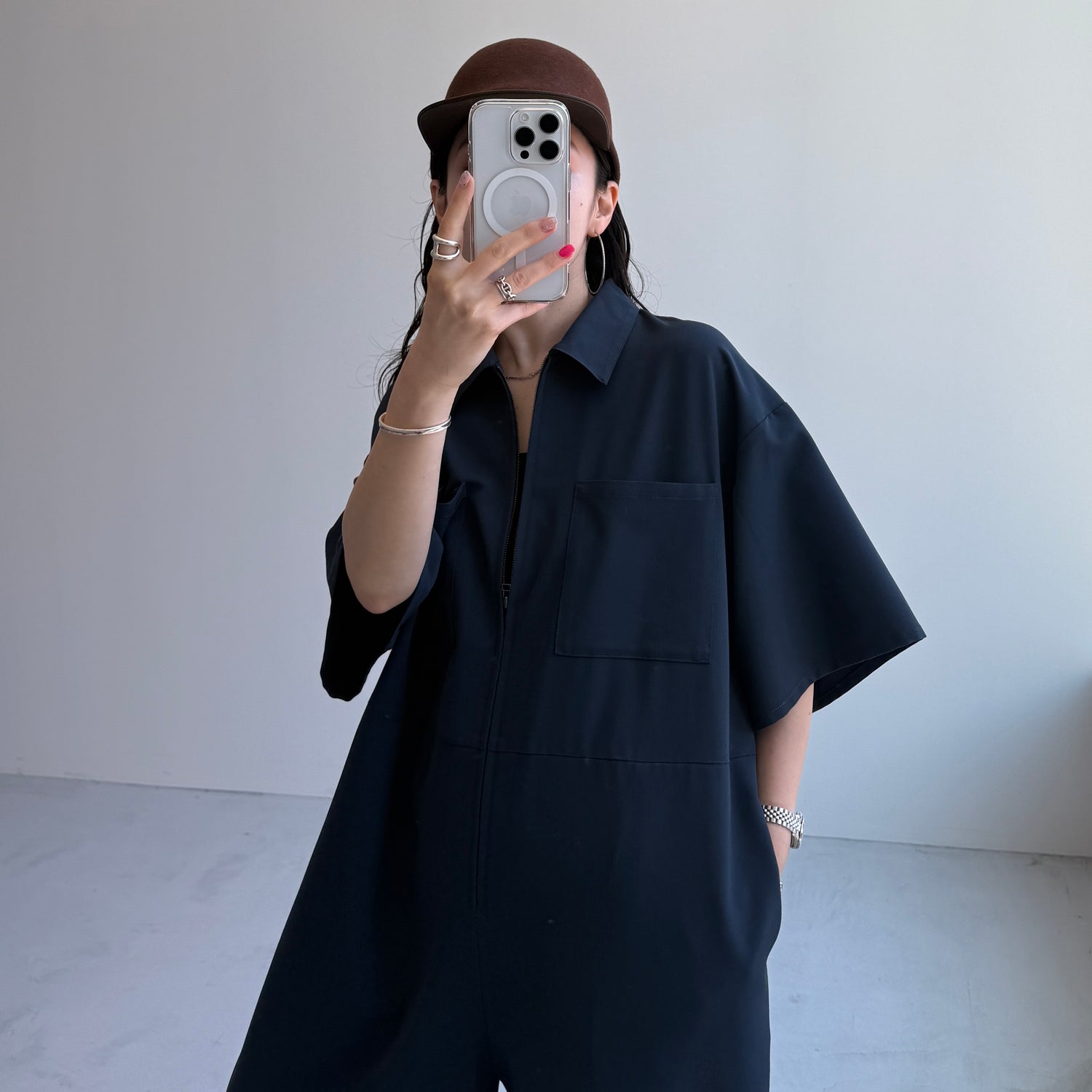 joieve sherbet onepiece ブラック high neck half zip up sweat one piece / black [3size