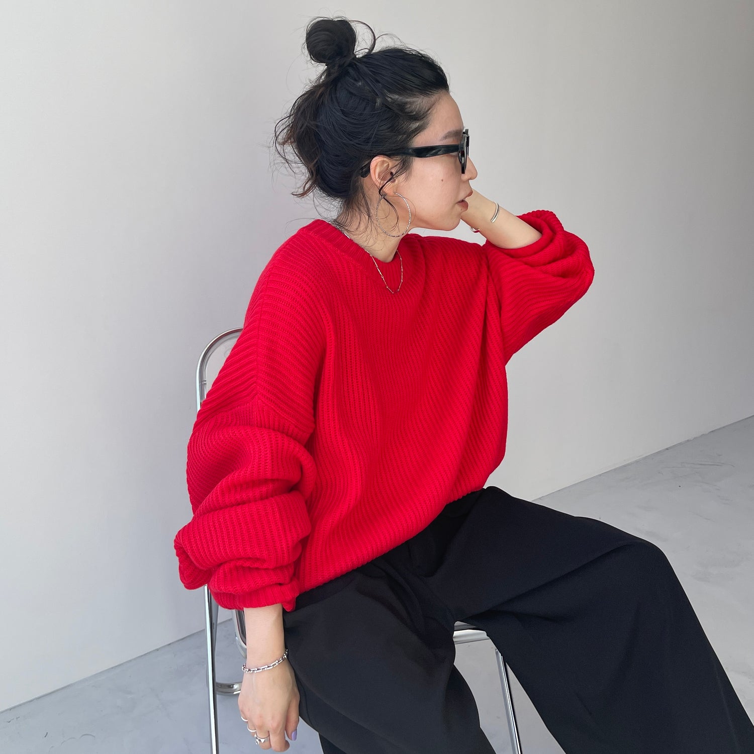 perfect silhouette super over knit / red