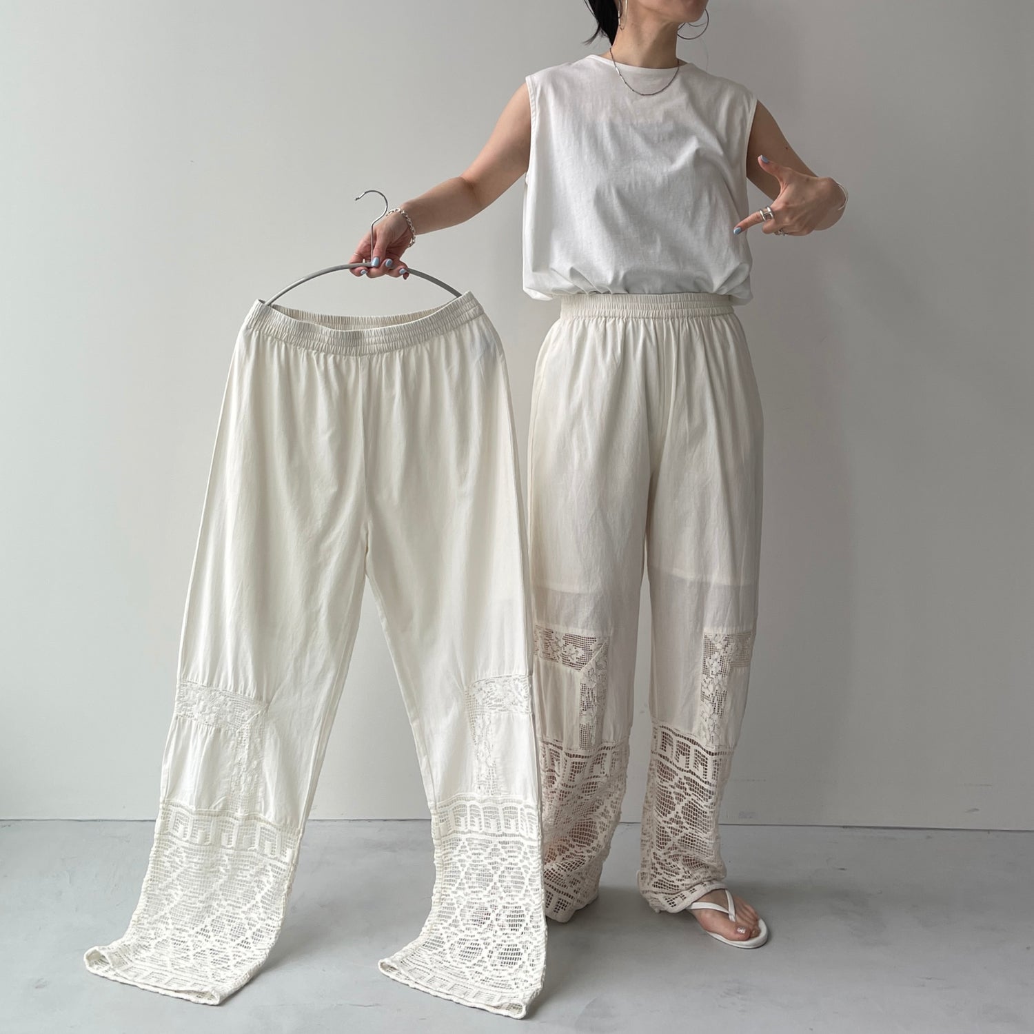 vintage like lace pants / black[FREE or LONG]