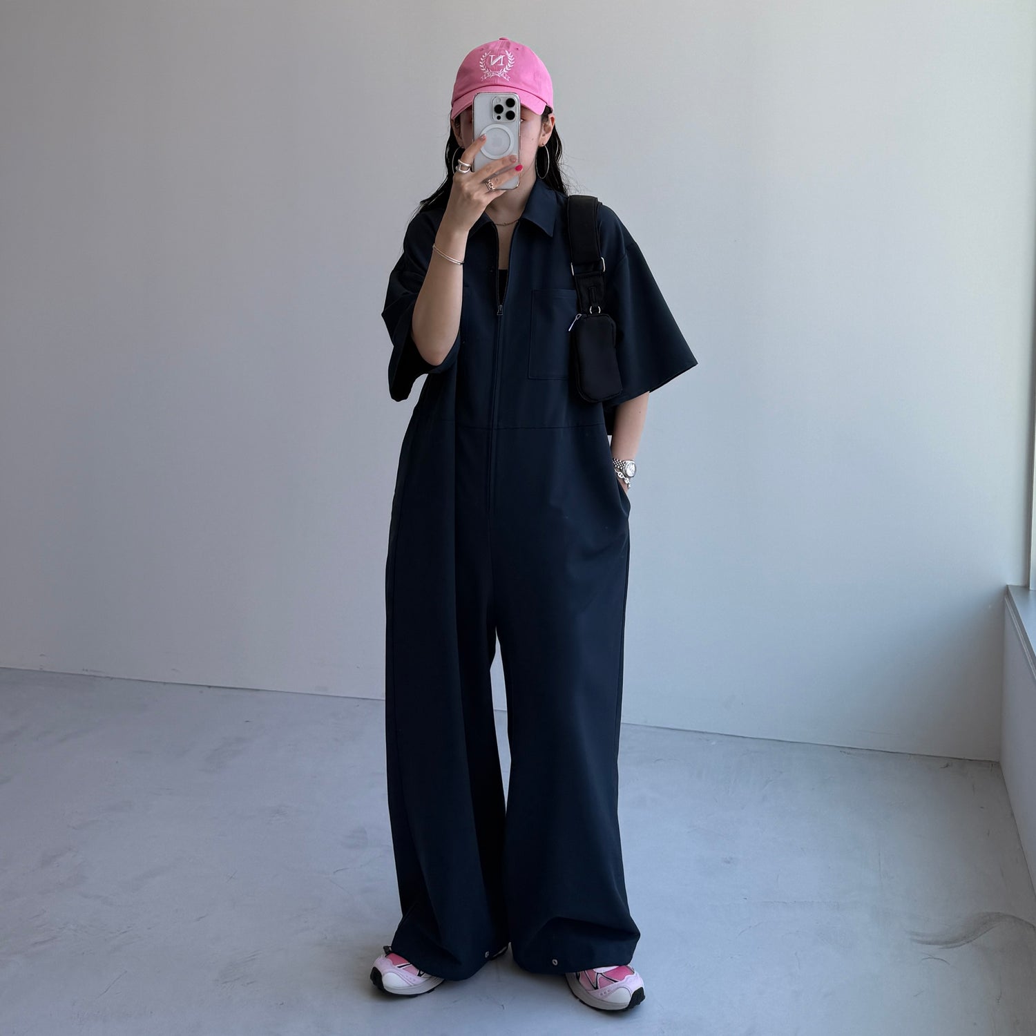half sleeve zip all in one / navy [2size]