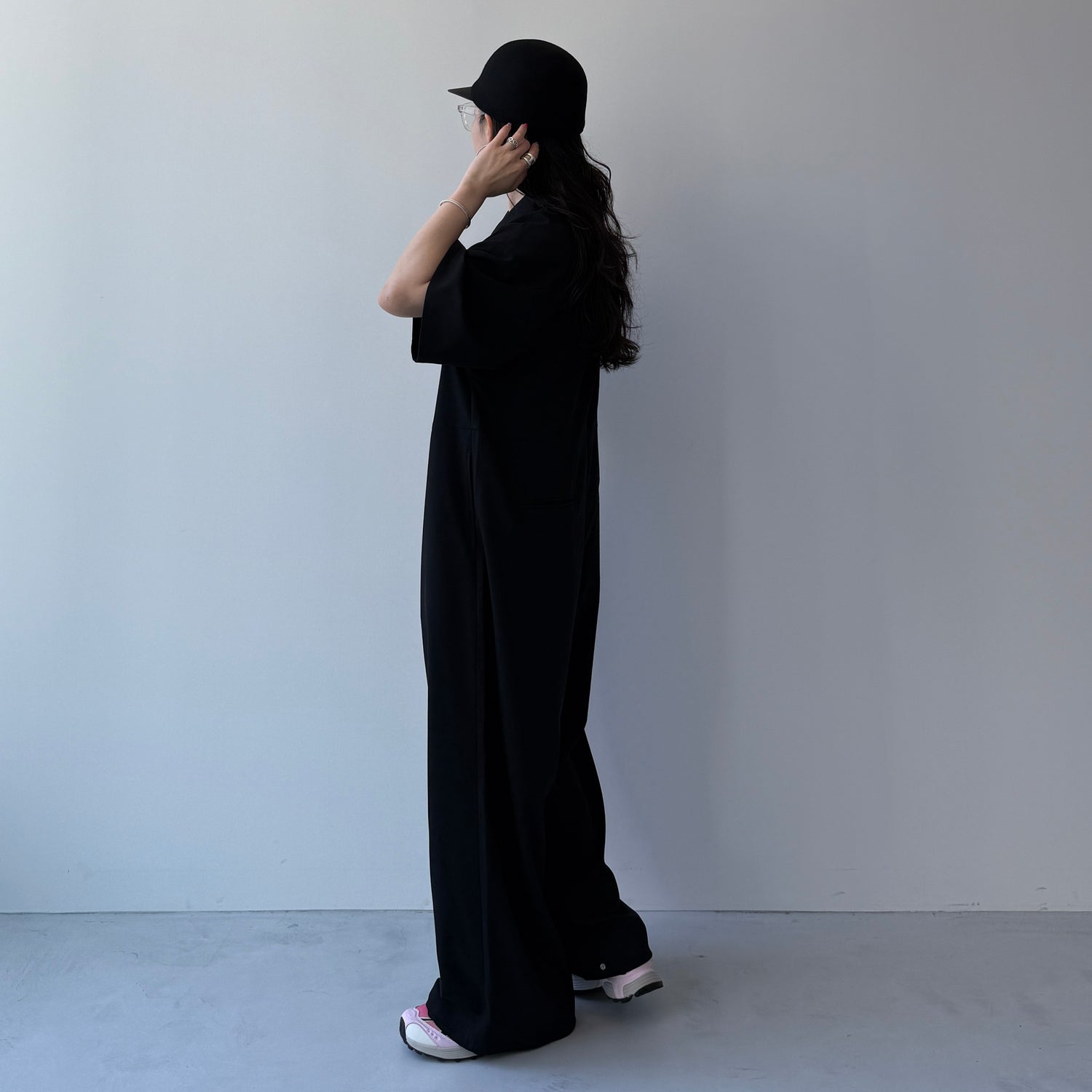 half sleeve zip all in one / black [2size] （ハイネック