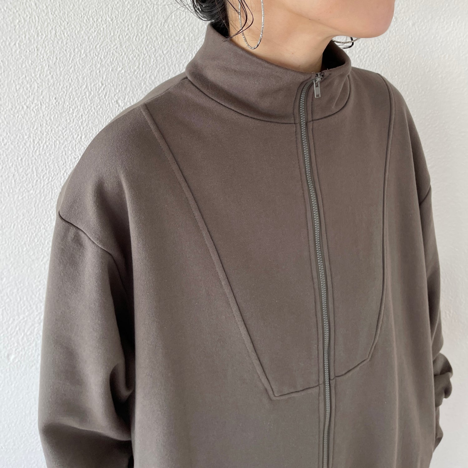 high neck half zip up sweat all in one / charcoal