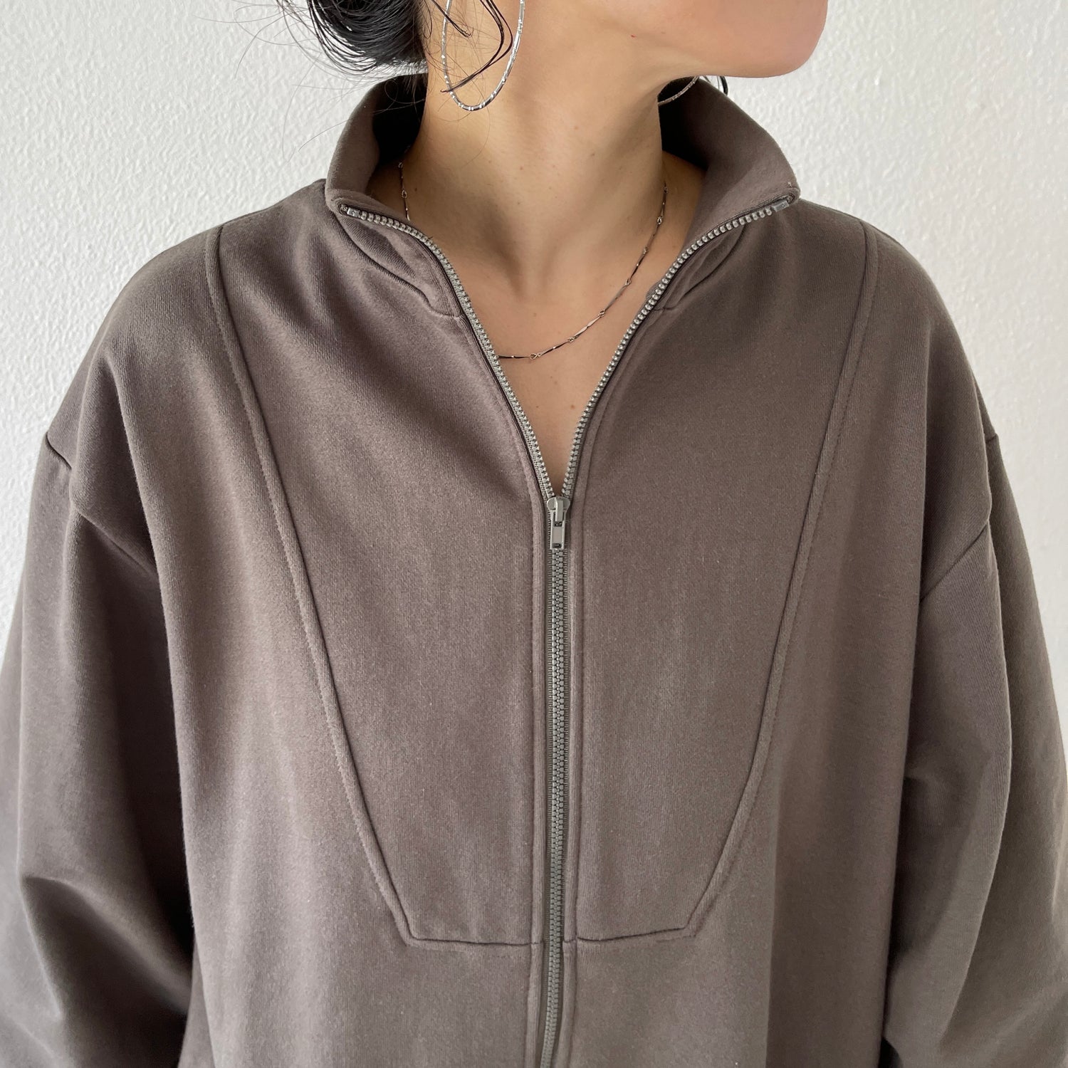 high neck half zip up sweat all in one / charcoal