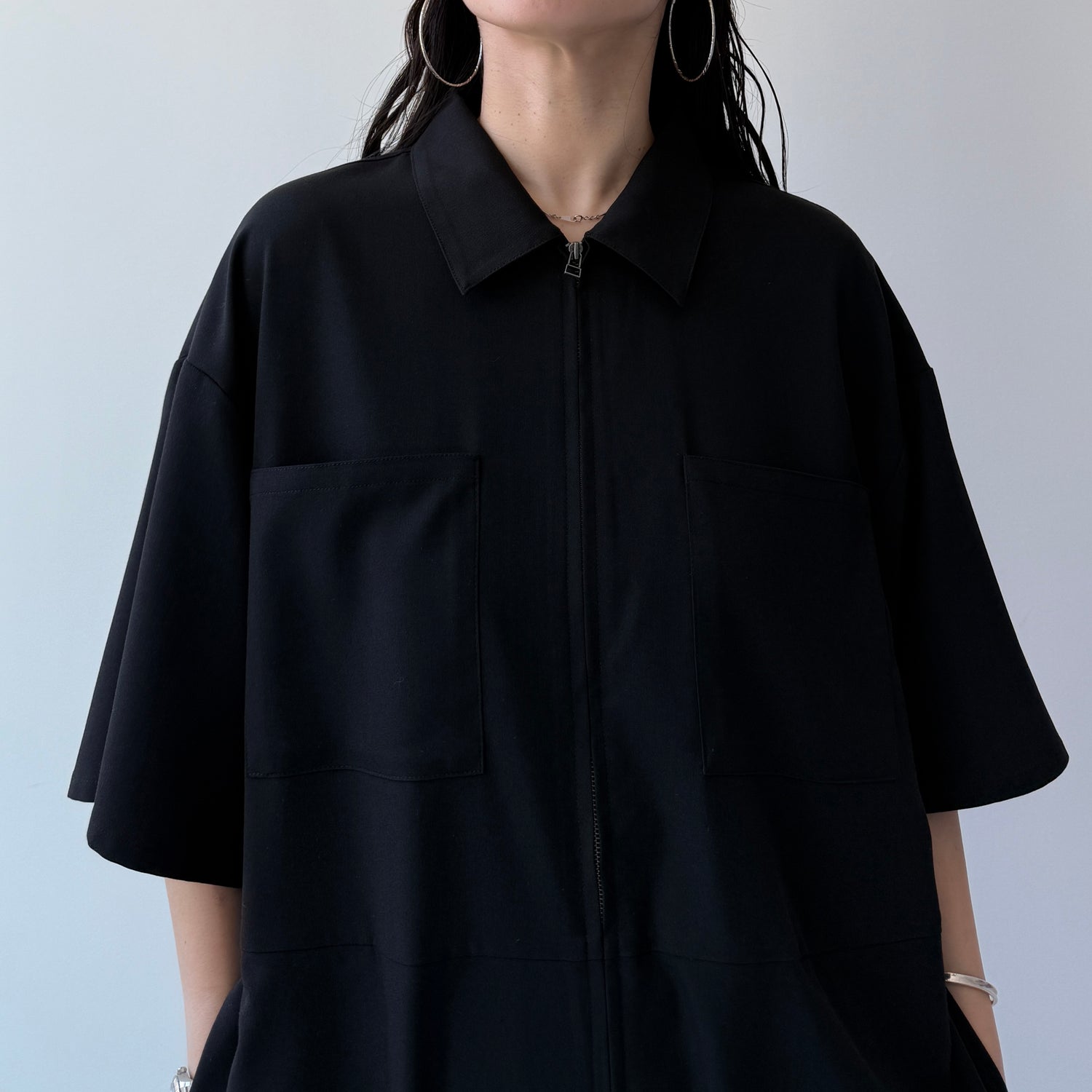 half sleeve zip all in one / black [2size]