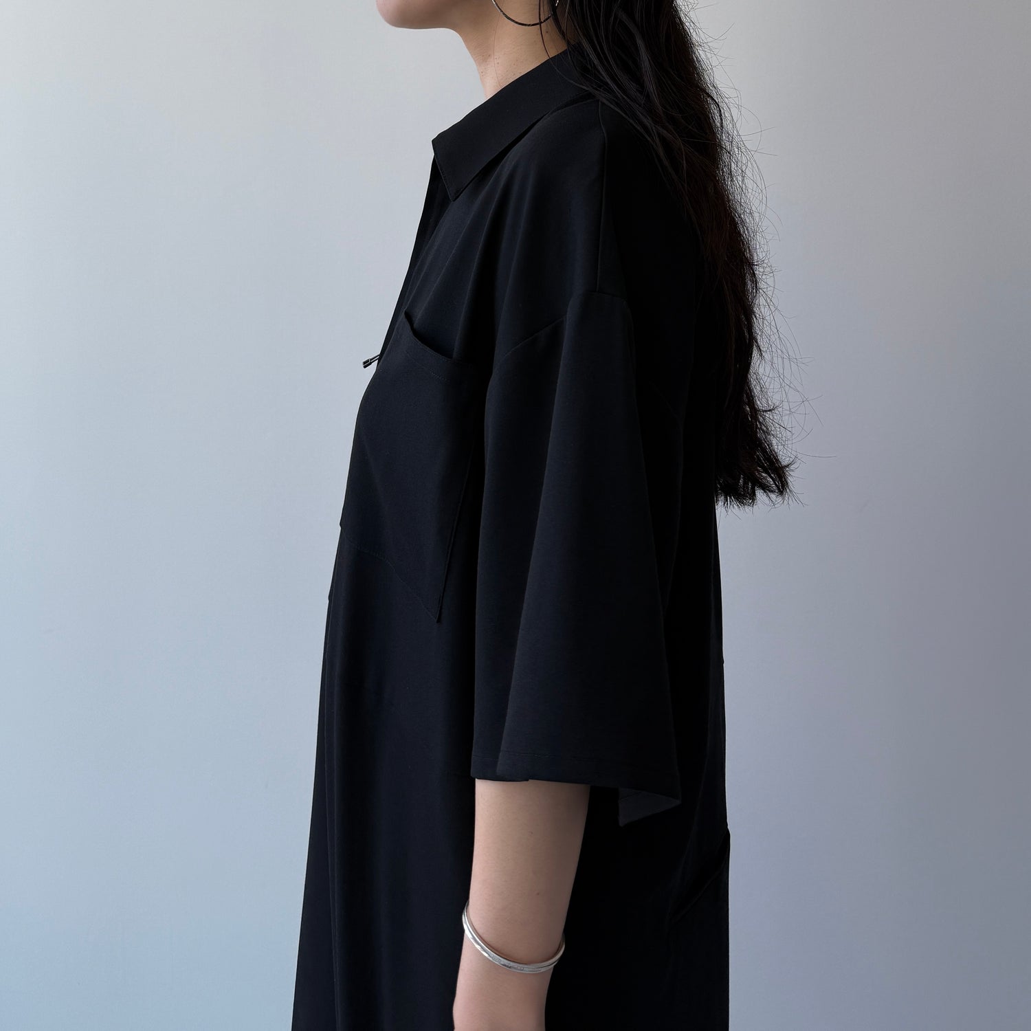 half sleeve zip all in one / black [2size]