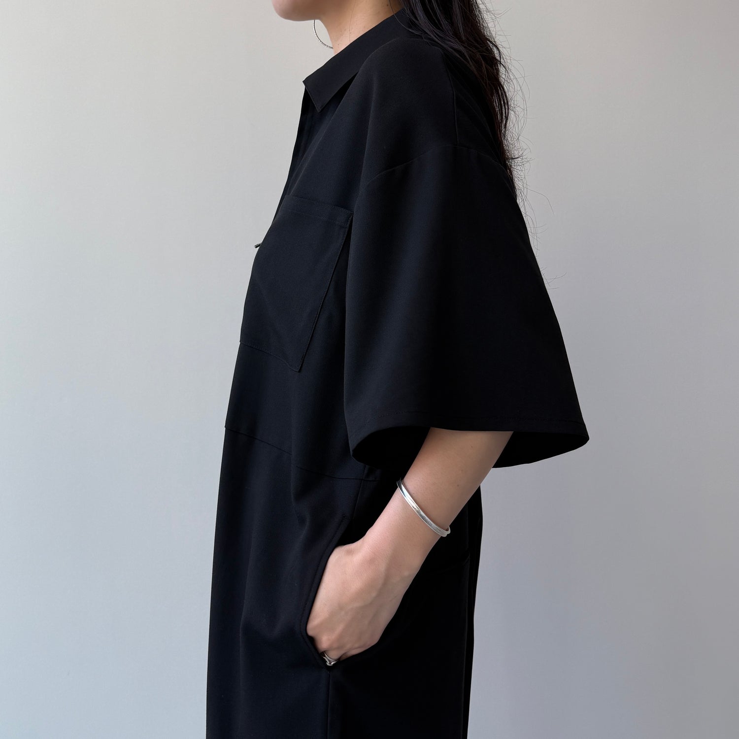 half sleeve zip all in one / black [2size]