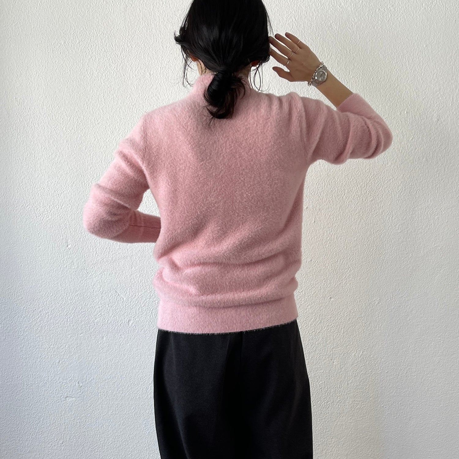 petit high neck compact shaggy knit / pink