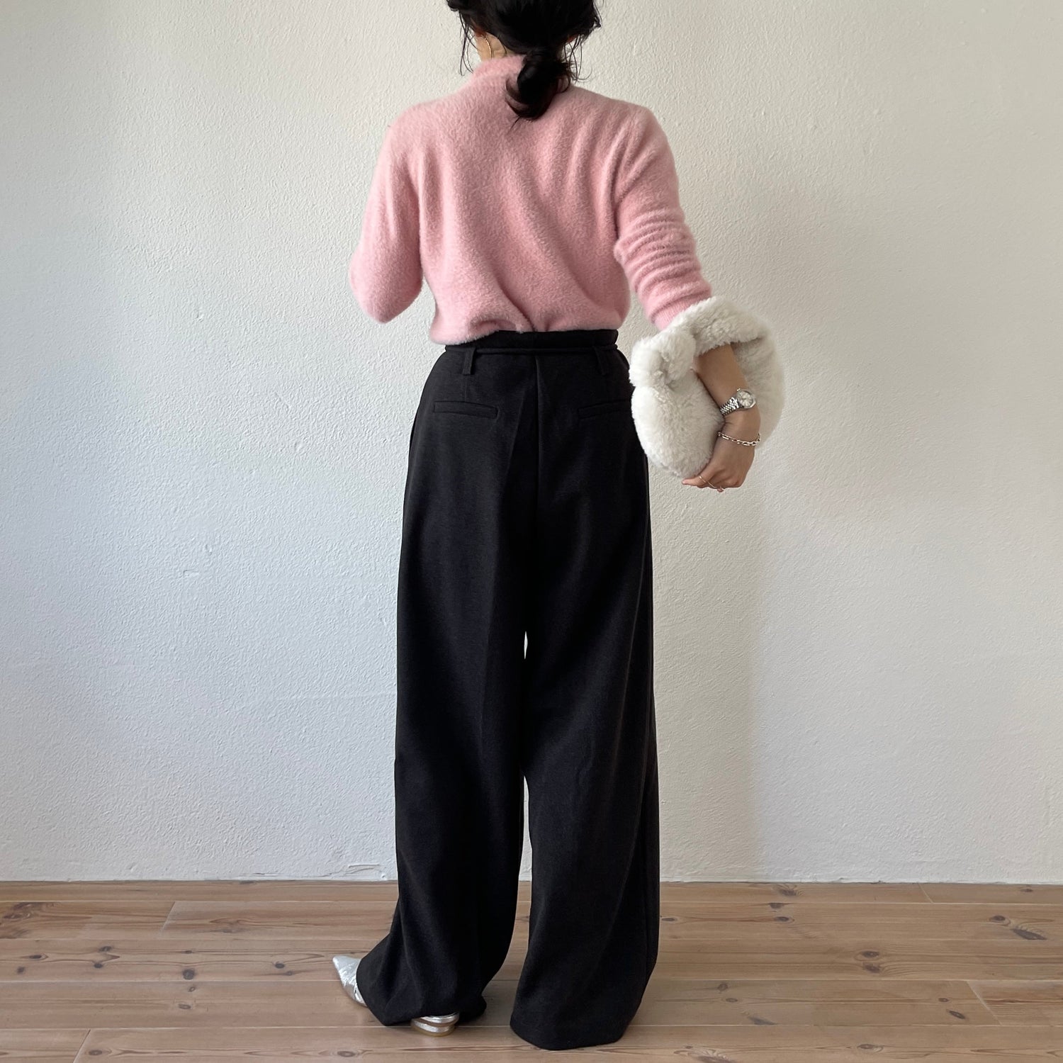 【SAMPLE】petit high neck compact shaggy knit / pink