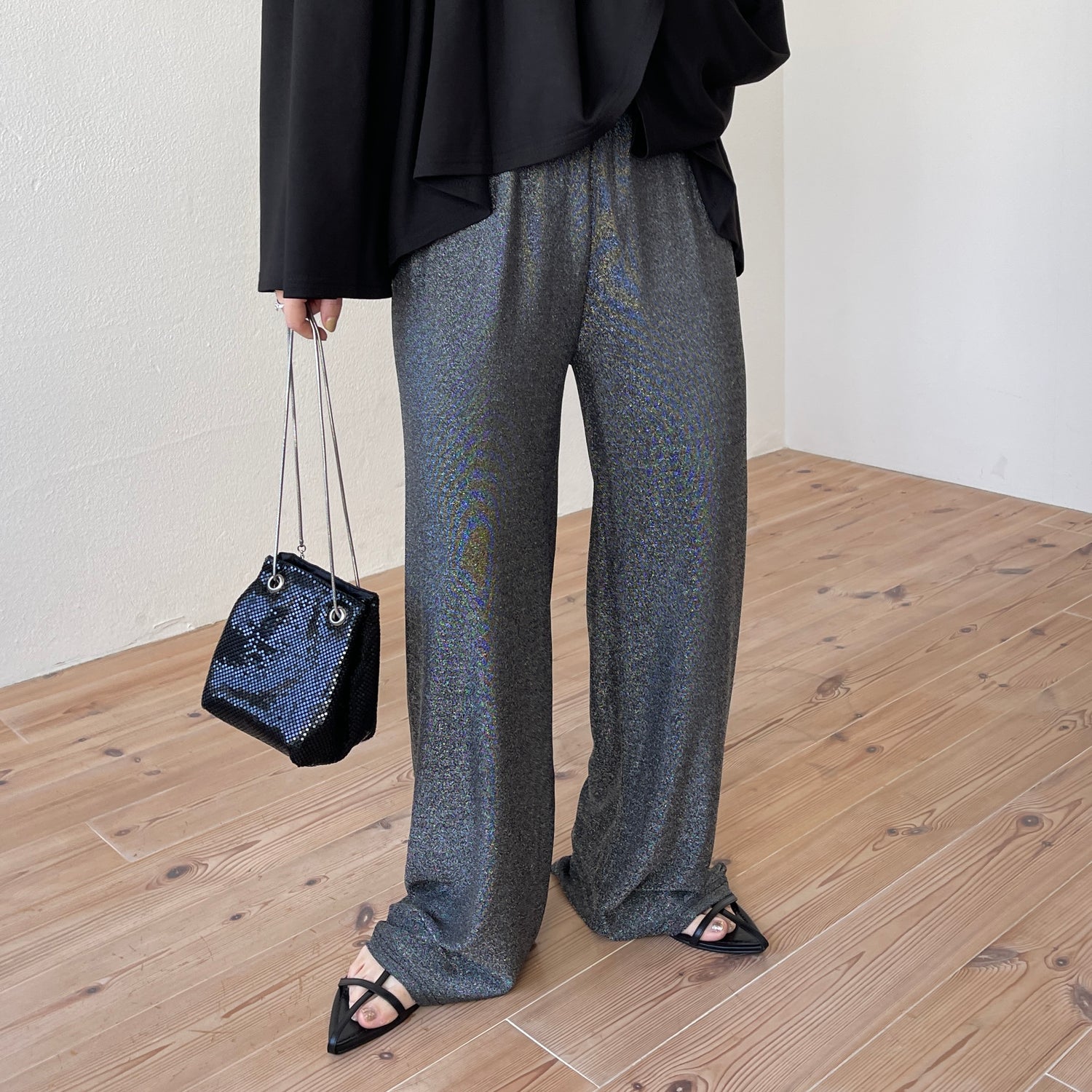 "GIRA GIRA" glitter disco pants / silver