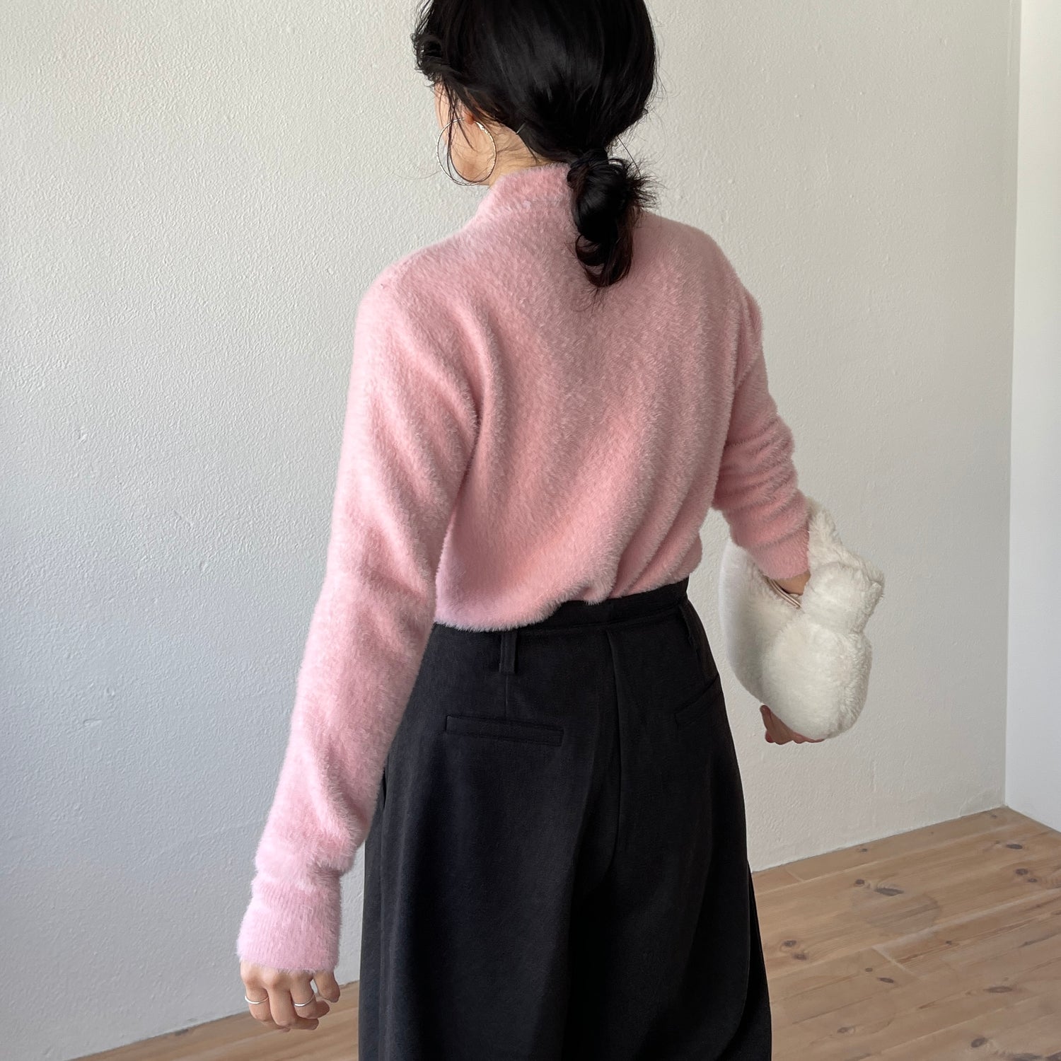 petit high neck compact shaggy knit / pink