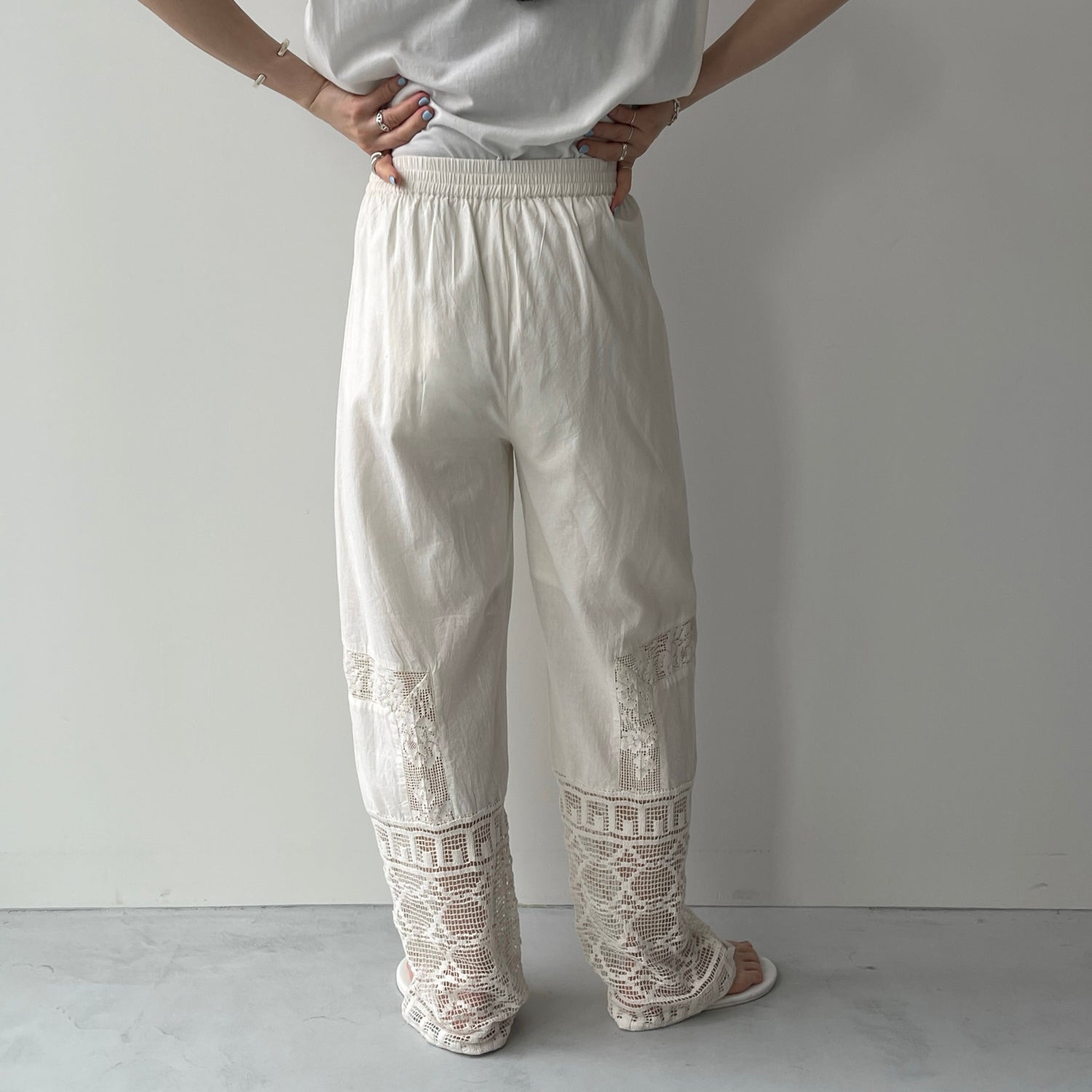vintage like lace pants / ivory[FREE or LONG]