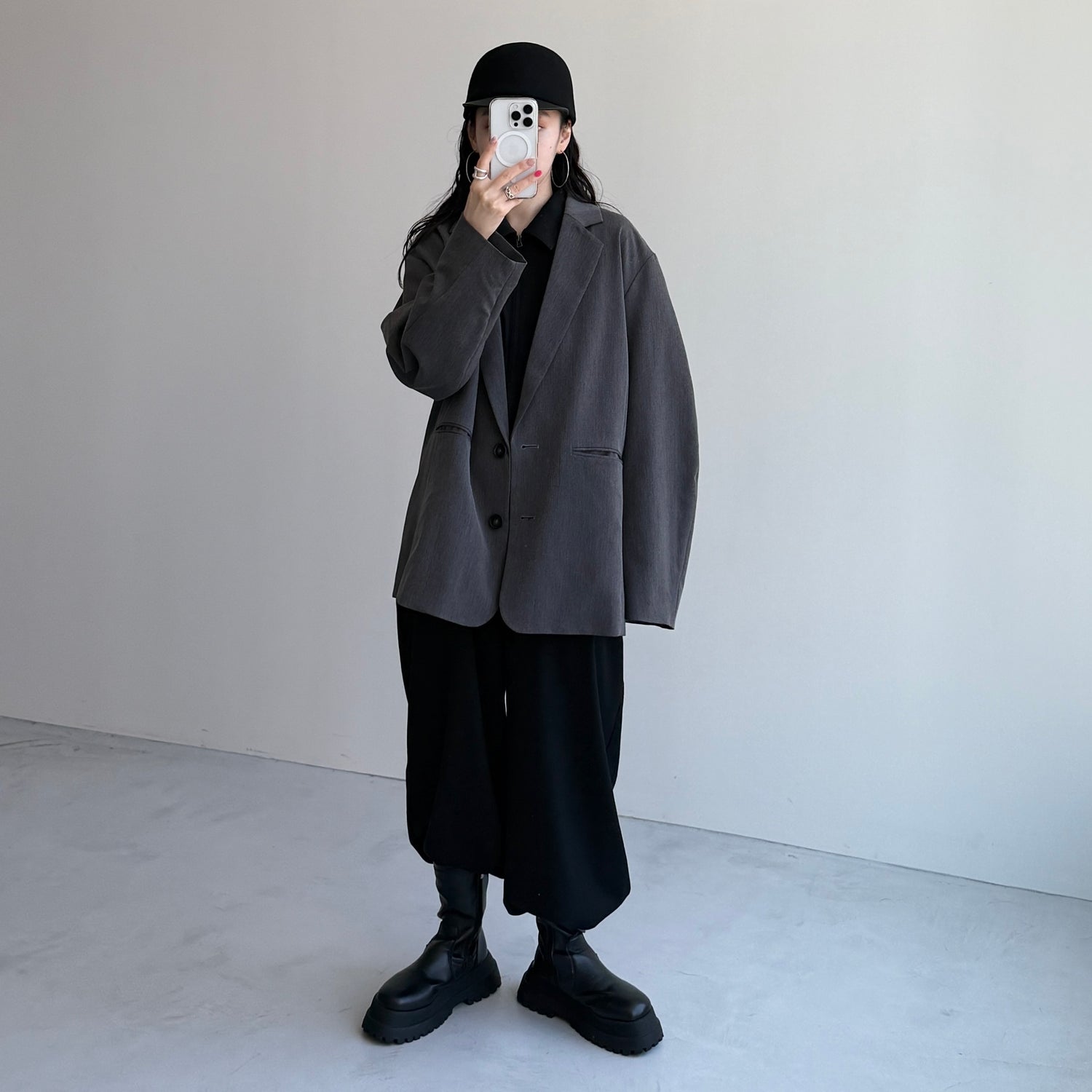 half sleeve zip all in one / black [2size]