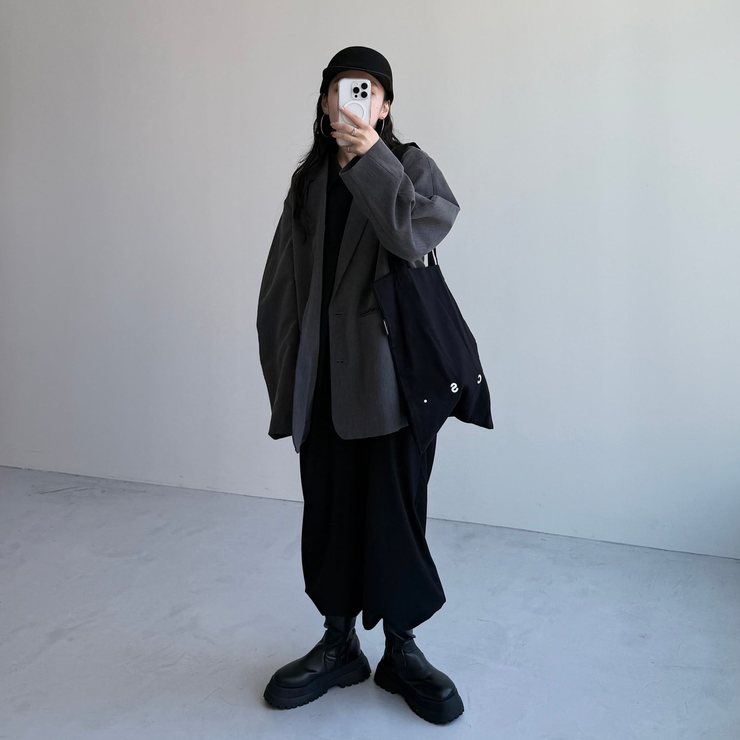 half sleeve zip all in one / black [2size]