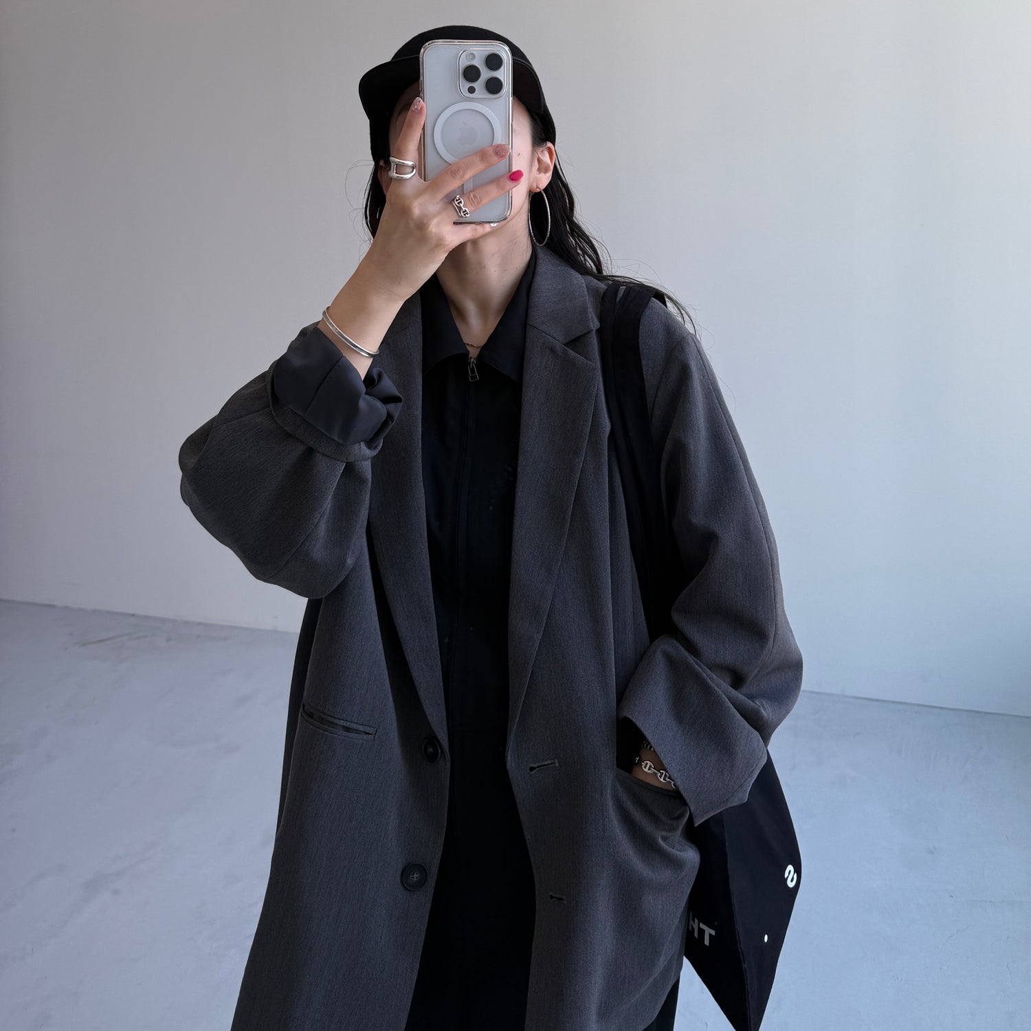 half sleeve zip all in one / black [2size]