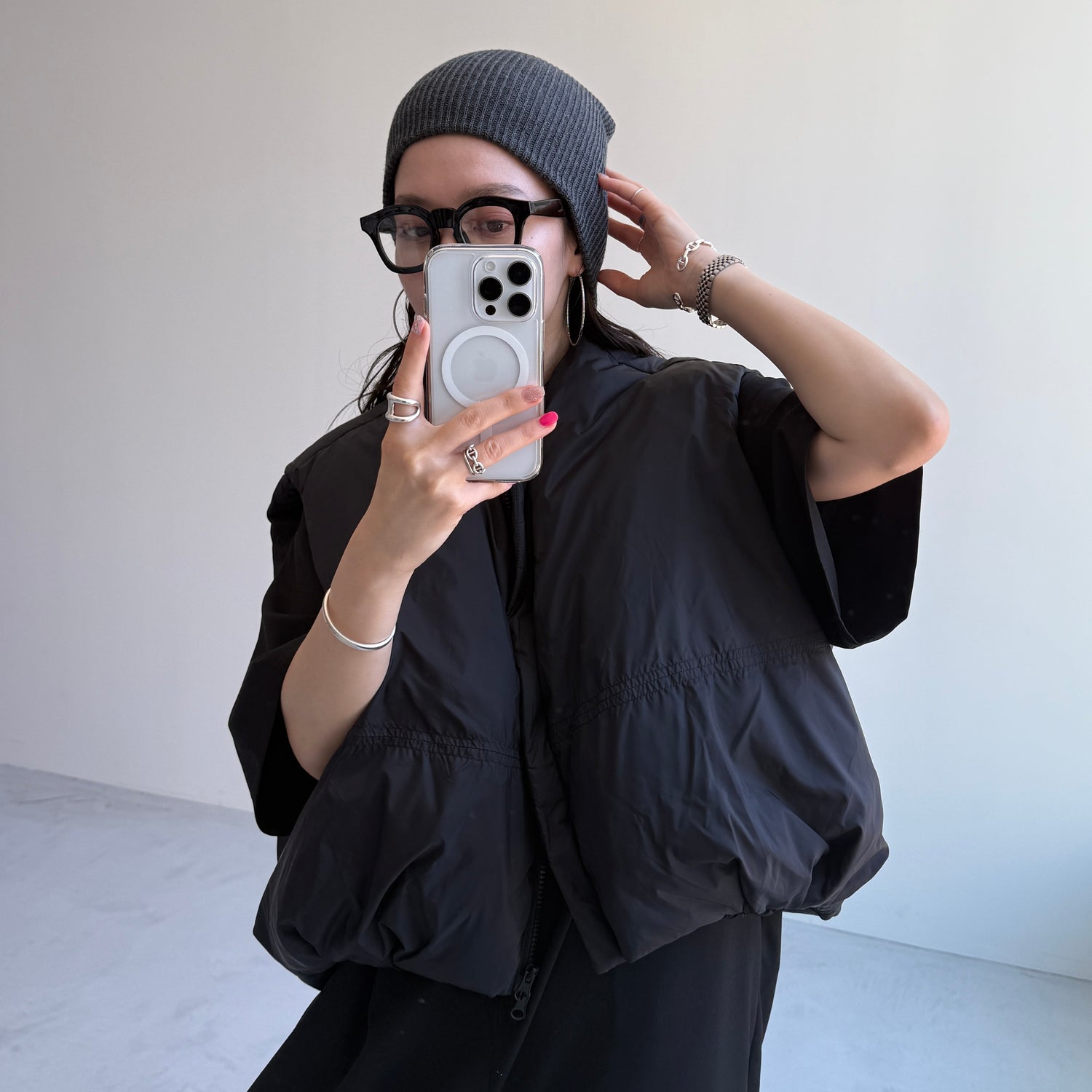 half sleeve zip all in one / black [2size]