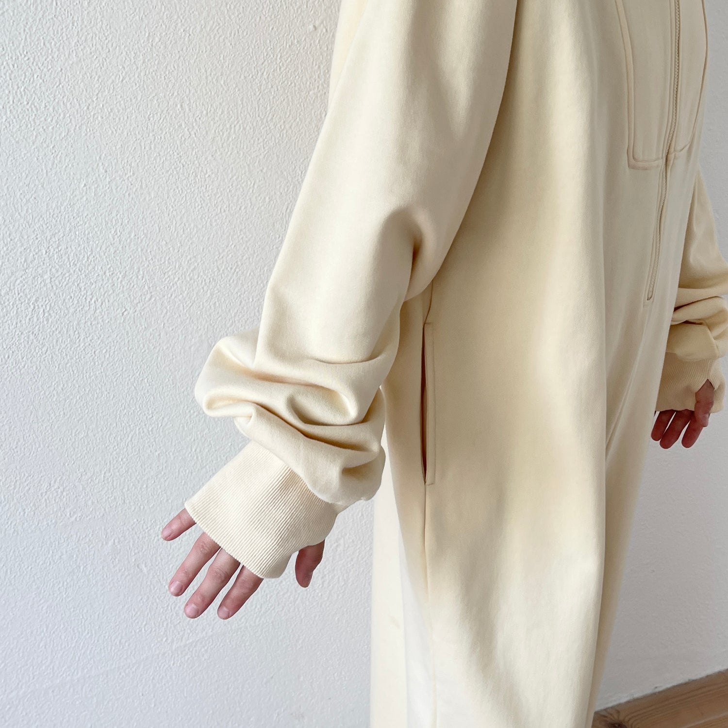 high neck half zip up sweat all in one / ivory