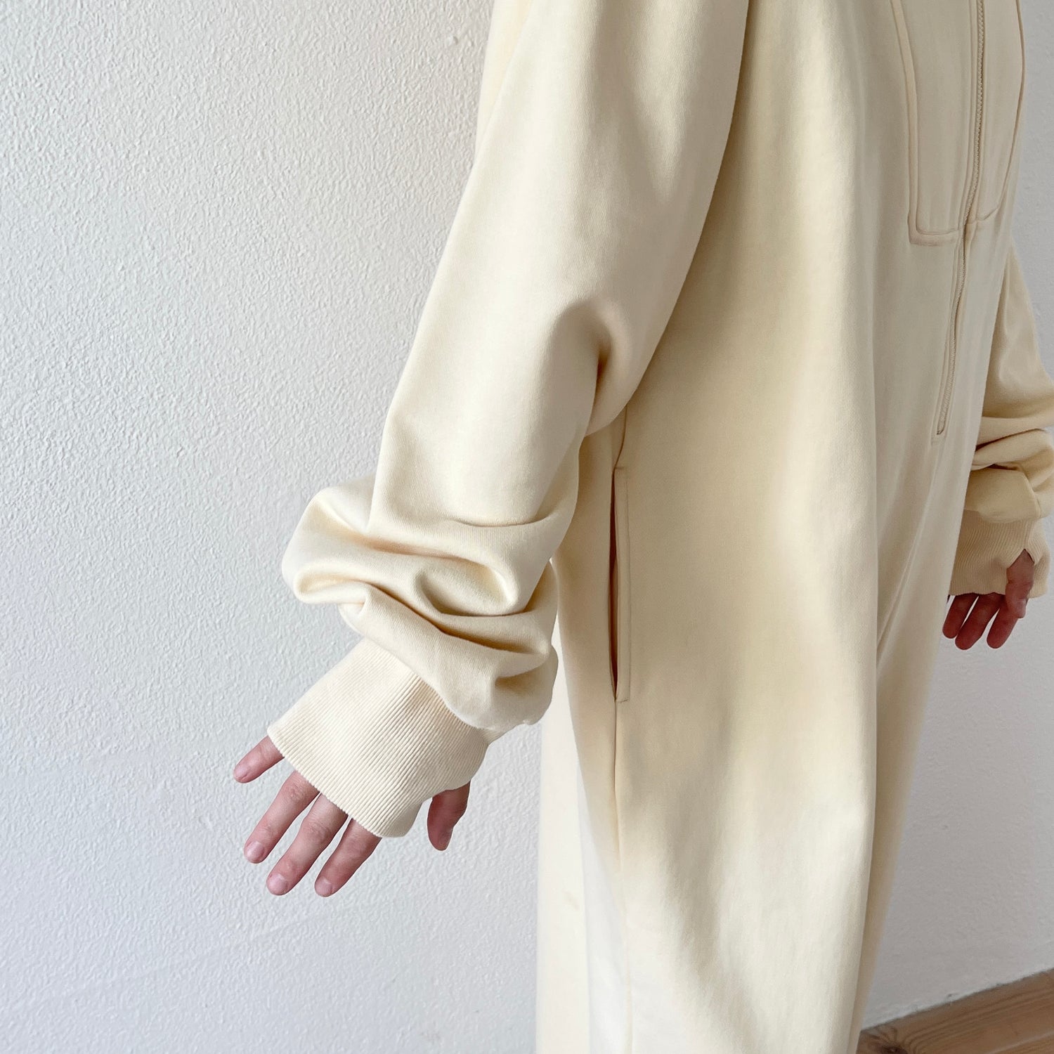 high neck half zip up sweat all in one / ivory （ハイネック