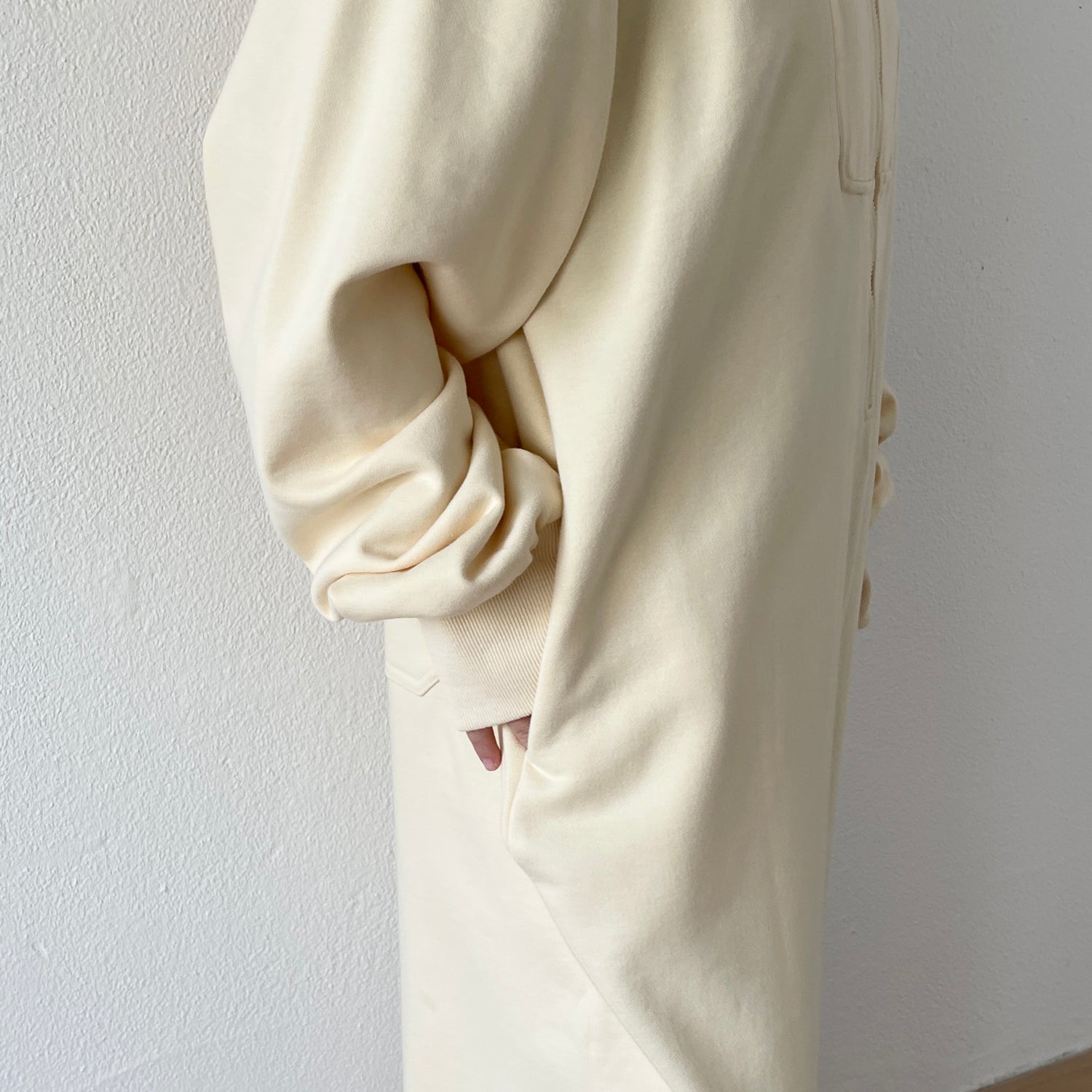 high neck half zip up sweat all in one / ivory