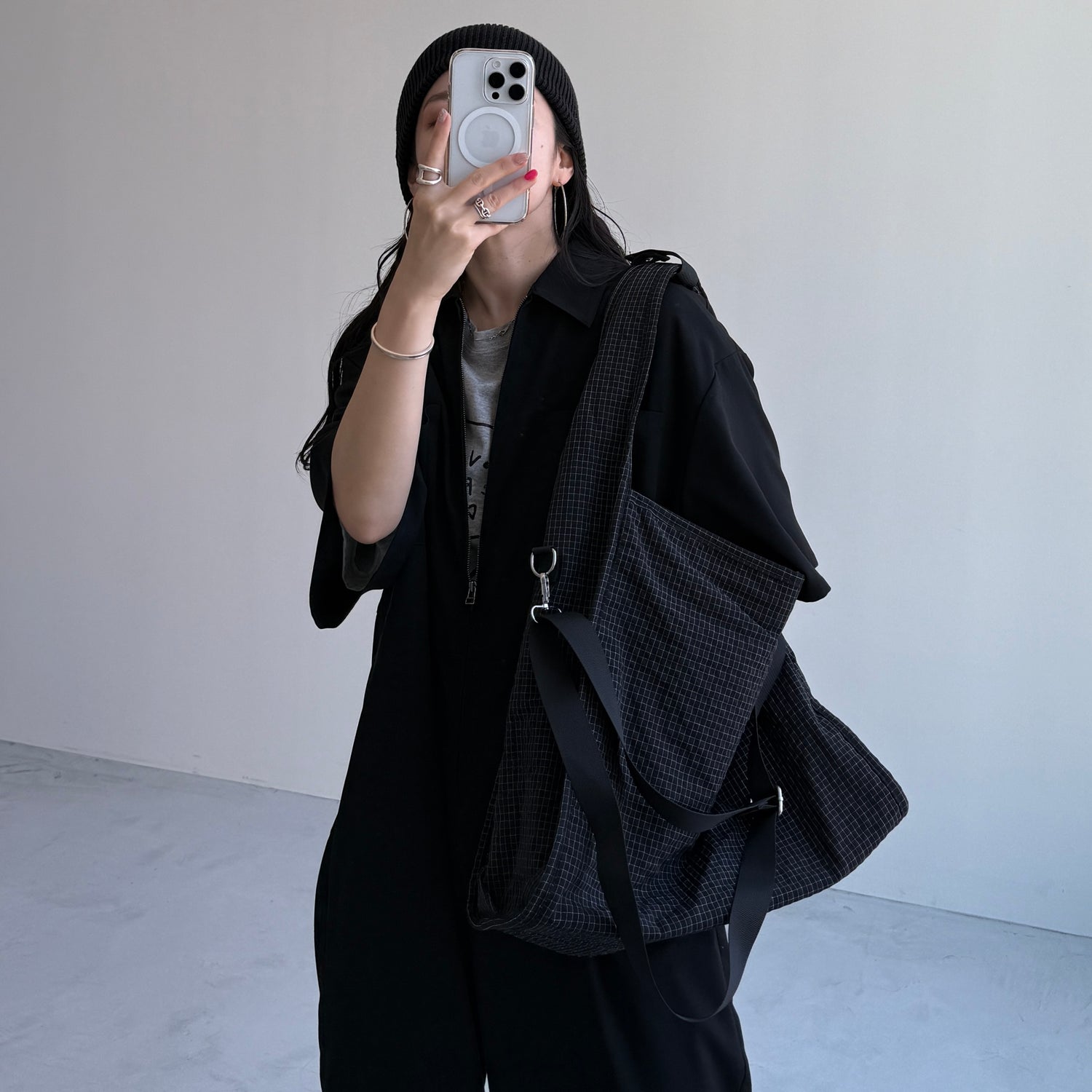 half sleeve zip all in one / black [2size]