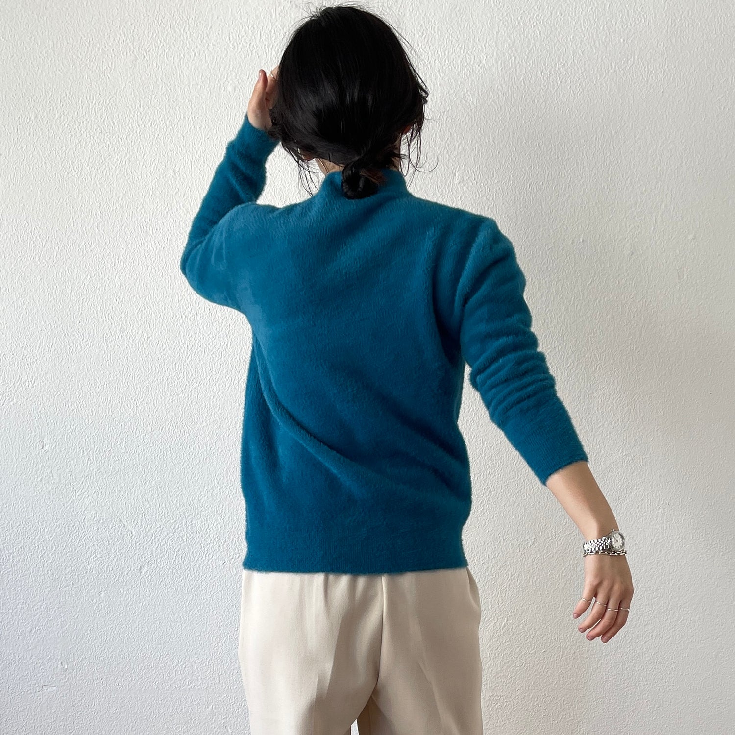 petit high neck compact shaggy knit / blue