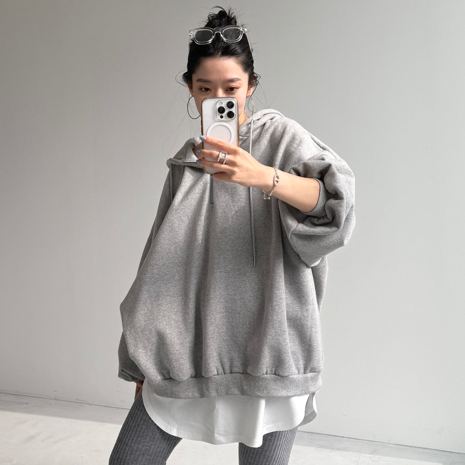 half zip loose hoodie / gray