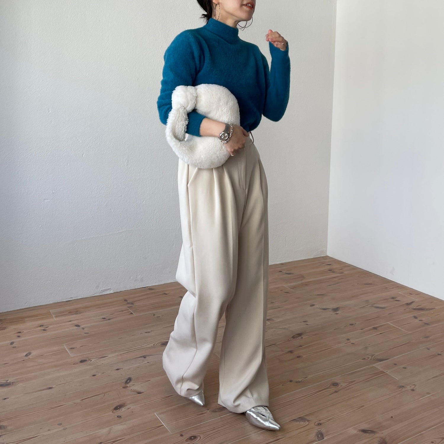 【SAMPLE】petit high neck compact shaggy knit / blue